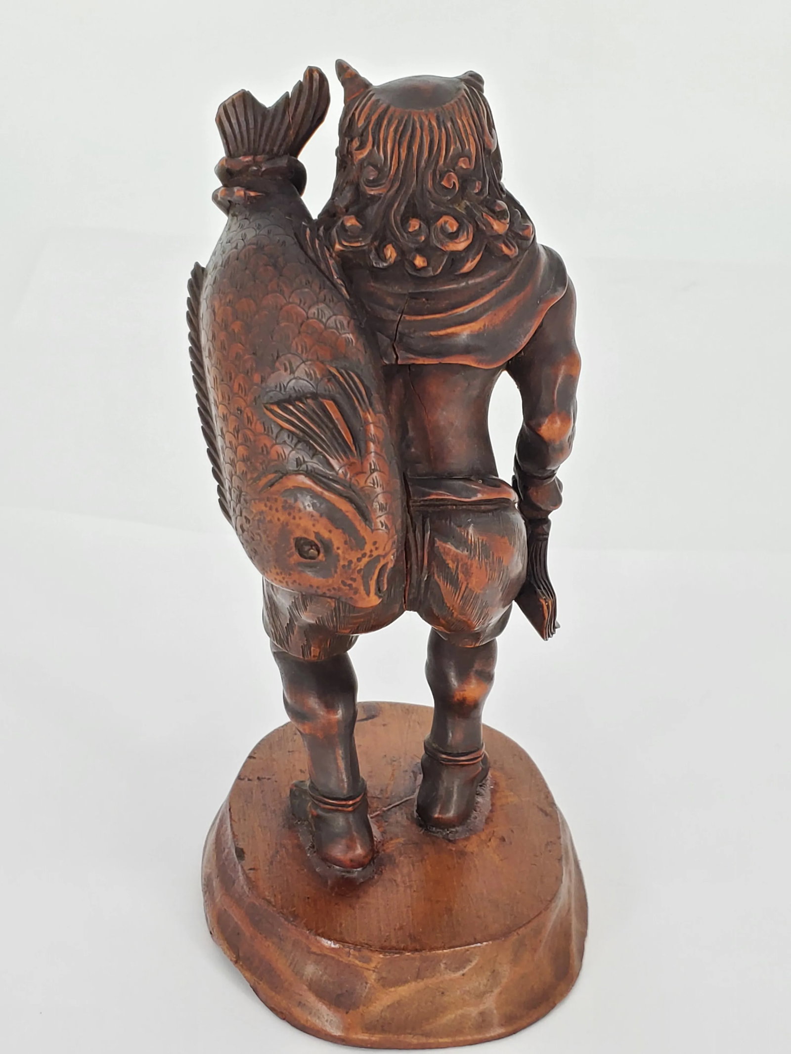 Early 20th Century Japanese Oni Wood Carving Okimono Demon Figure Fish Sculpture Meiji Period - 5