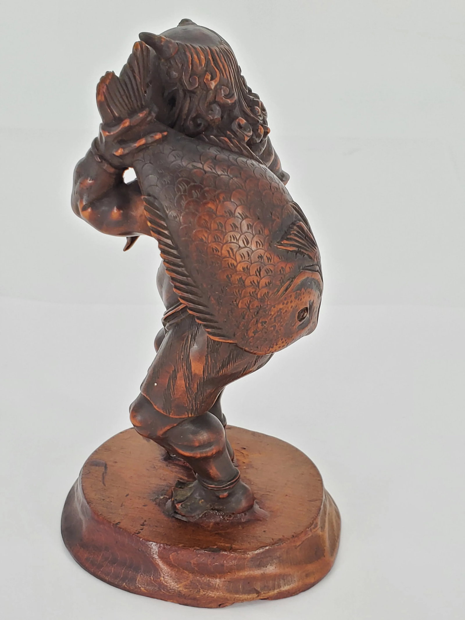 Early 20th Century Japanese Oni Wood Carving Okimono Demon Figure Fish Sculpture Meiji Period - 6