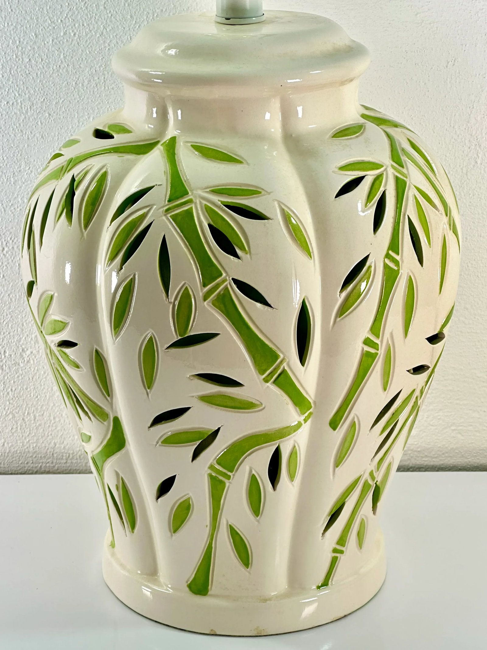 Palm Beach Regency Double-Lit Pierced Ceramic Bamboo Table Lamp - 2
