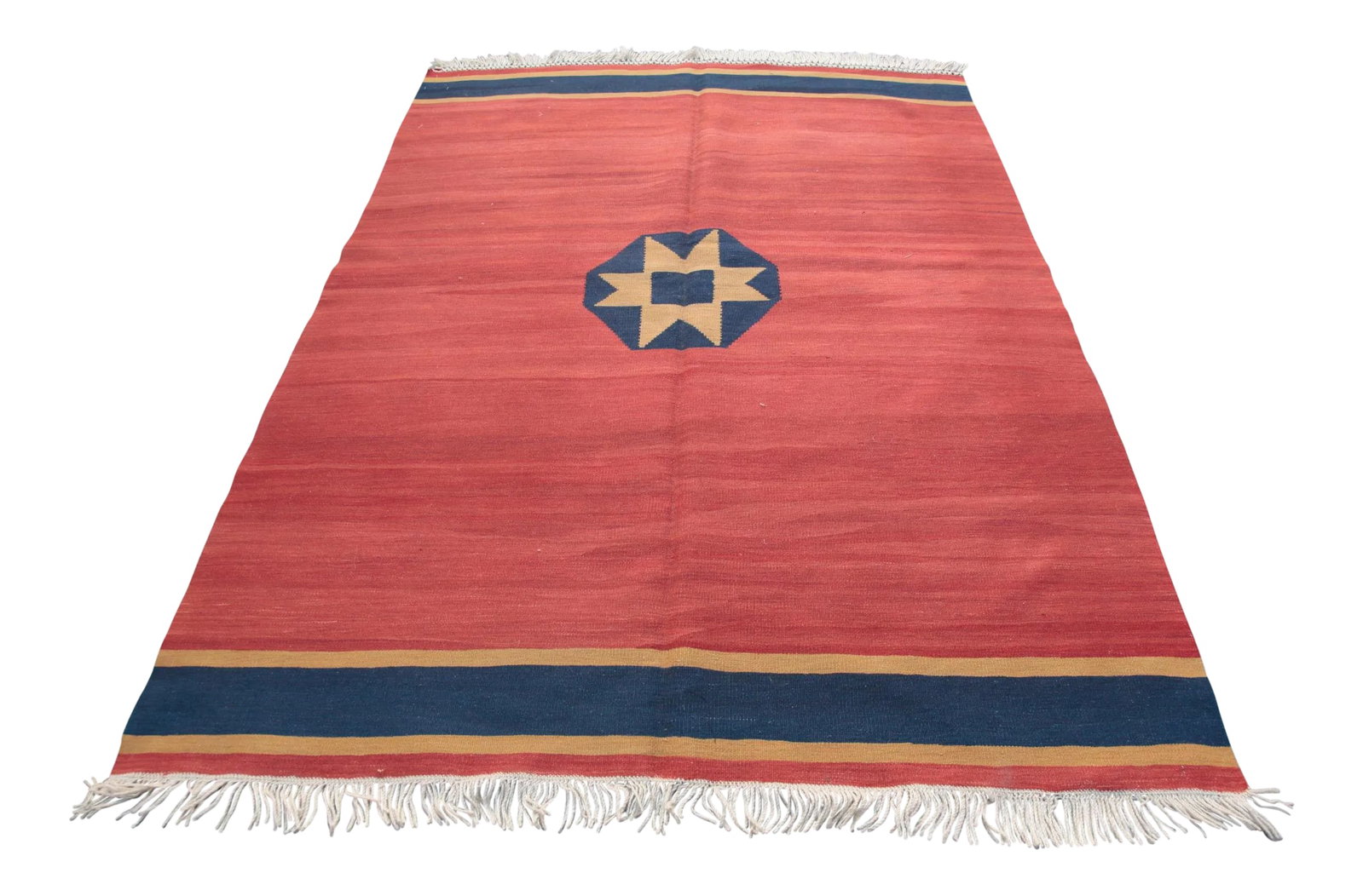 1990s Turkish Handmade Kilim Rug - 5'4'' * 7'9'': This is a one of kind old nomadic handwoven village kilim, from the Konya region of central Turkey. It is made of pure wool, which is cleaned by soft washing. Condition: Alterations: Original Conditio