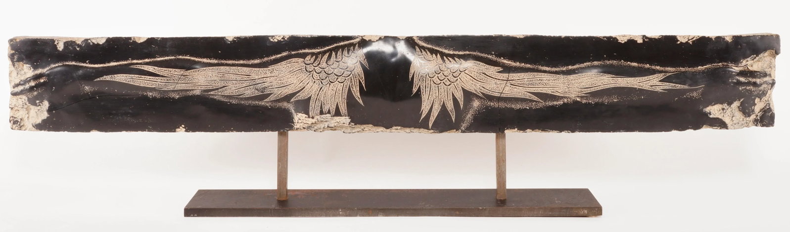 Vintage Etched Stone Spread-Eagle Wings Back Sculpture - 2