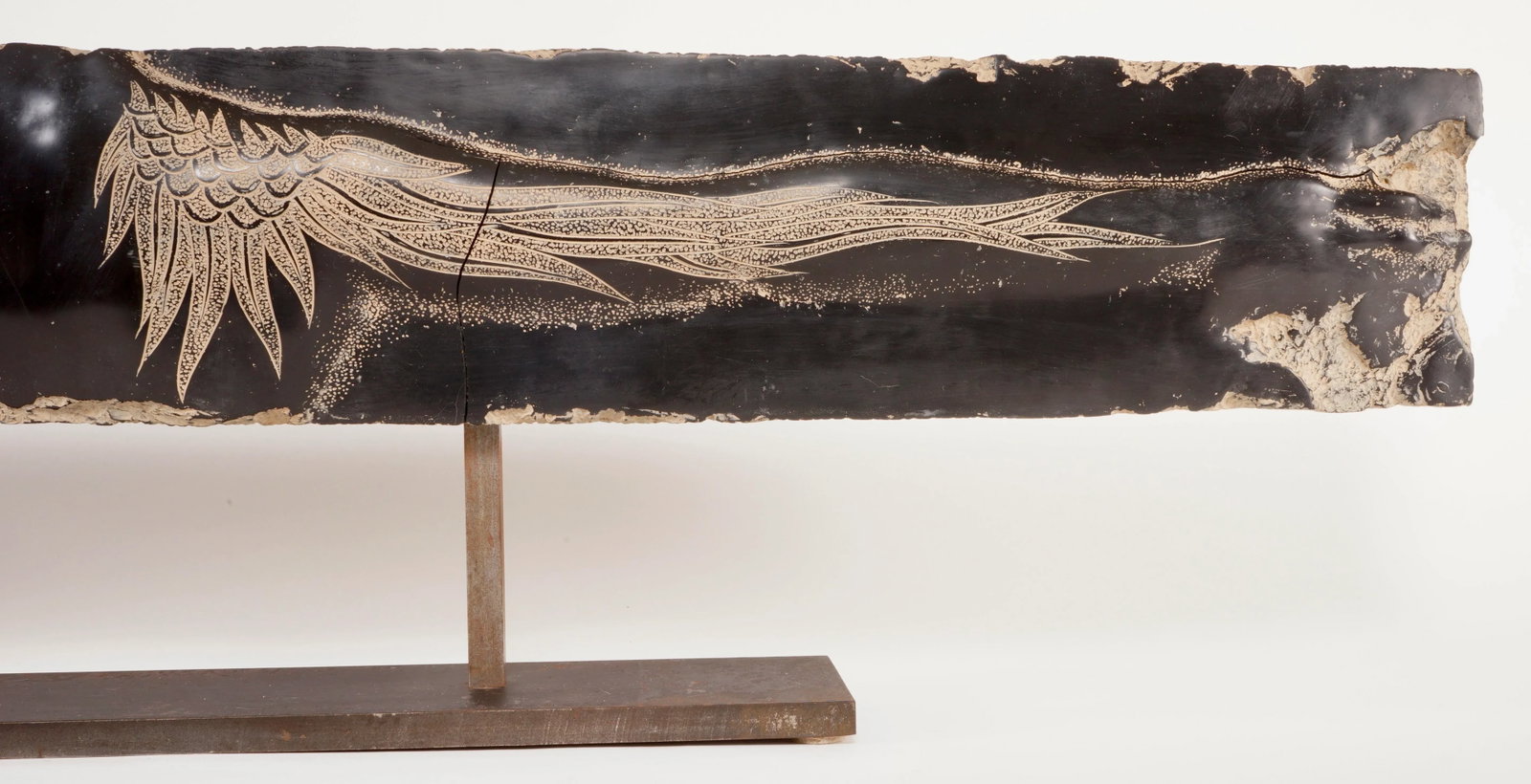 Vintage Etched Stone Spread-Eagle Wings Back Sculpture - 6
