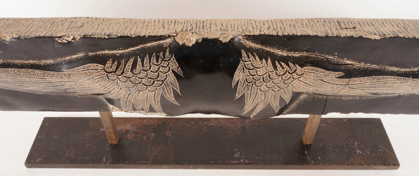 Vintage Etched Stone Spread-Eagle Wings Back Sculpture - 9