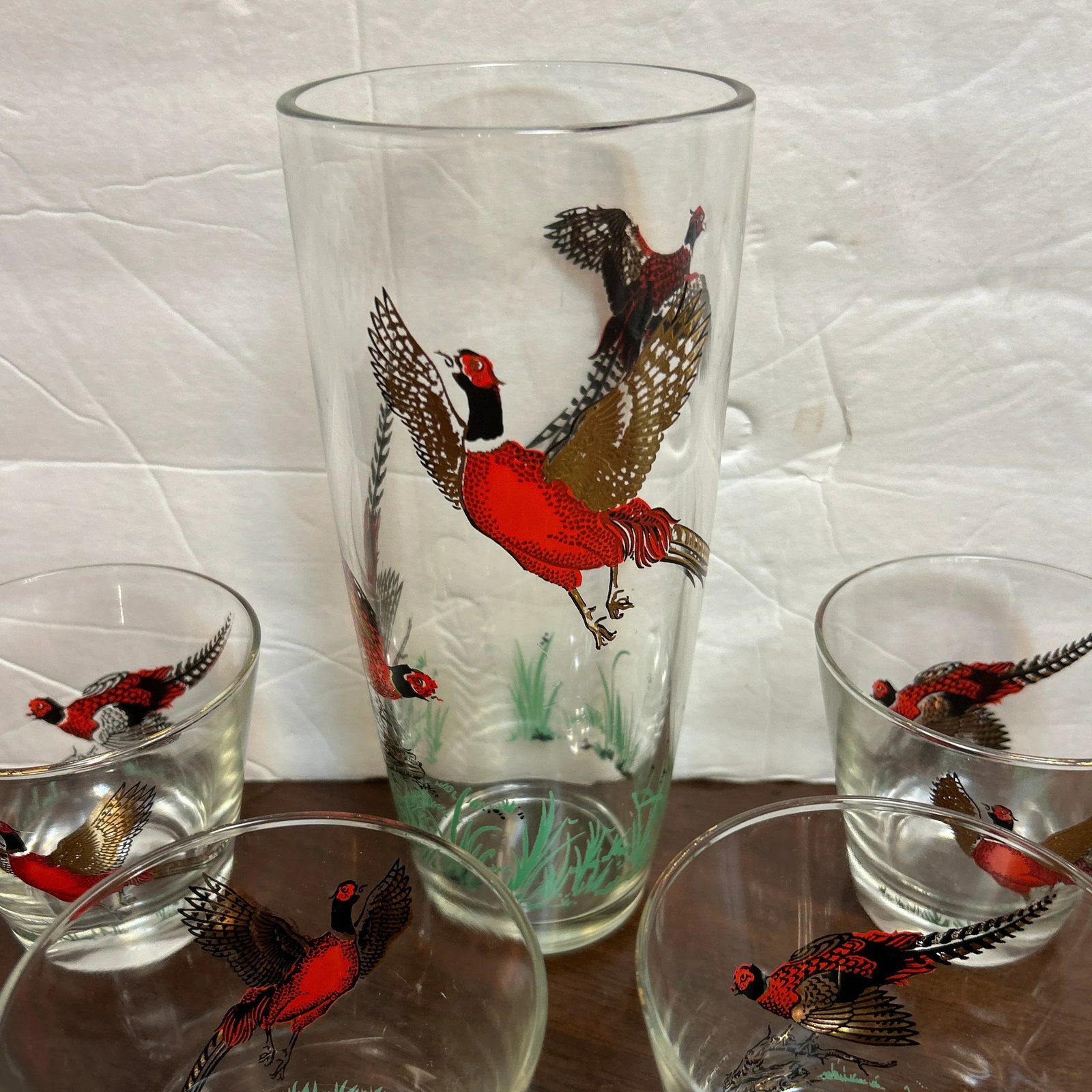 Mid Century Modern Wilderness Glass Cocktail Pitcher and Glasses Set of 12 Pieces - 2