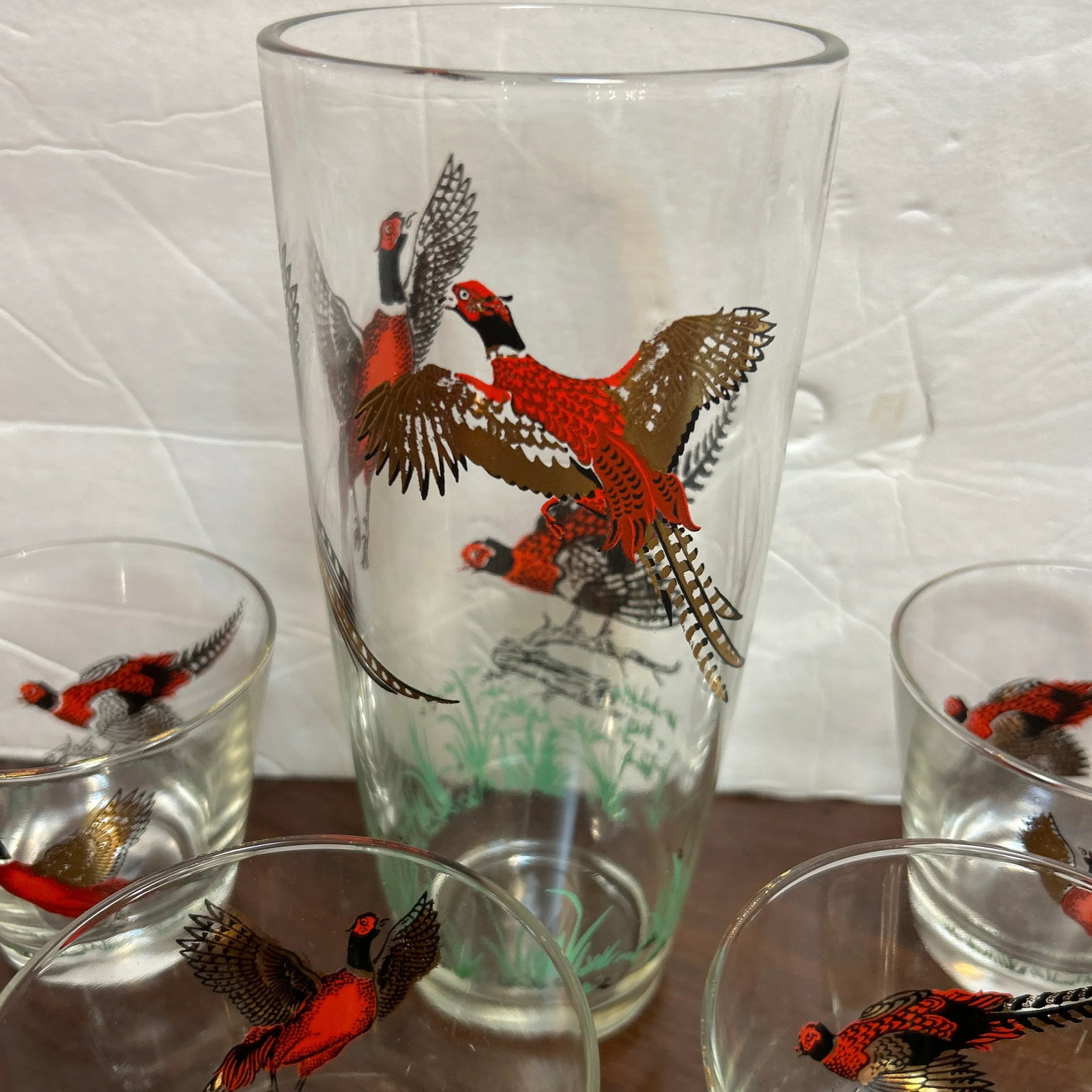 Mid Century Modern Wilderness Glass Cocktail Pitcher and Glasses Set of 12 Pieces - 8