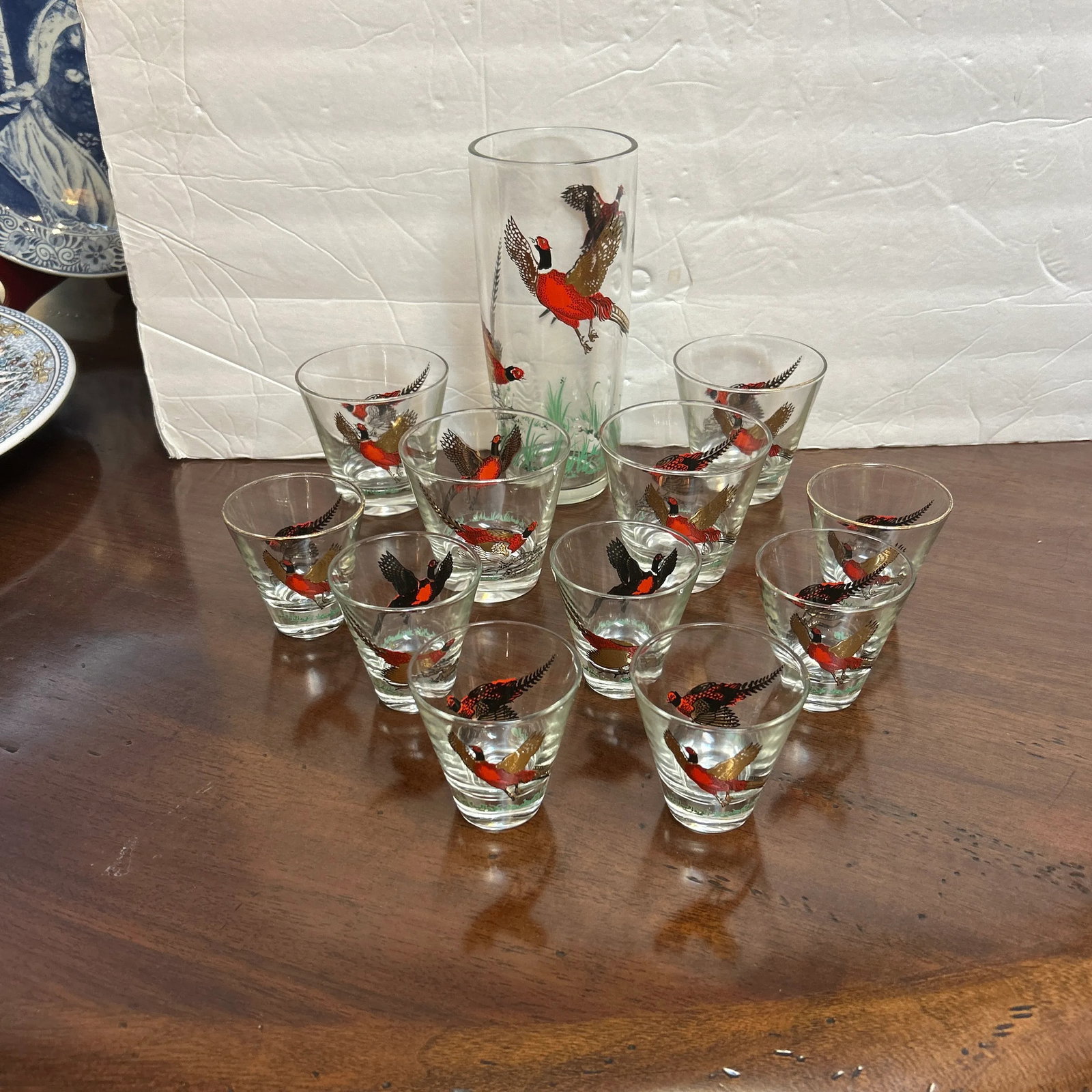 Mid Century Modern Wilderness Glass Cocktail Pitcher and Glasses Set of 12 Pieces - 9