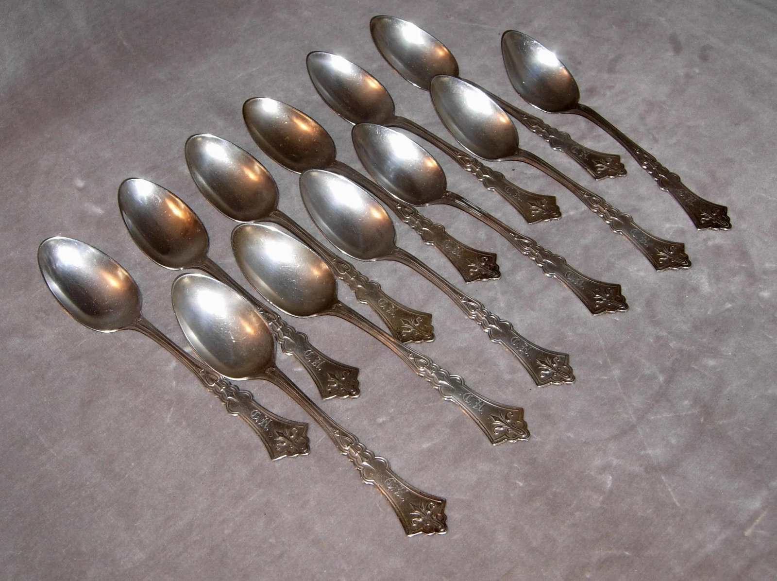 Mid 19th Century A. C. Benedict Coin Silver Teaspoons- Set of 12 - 2