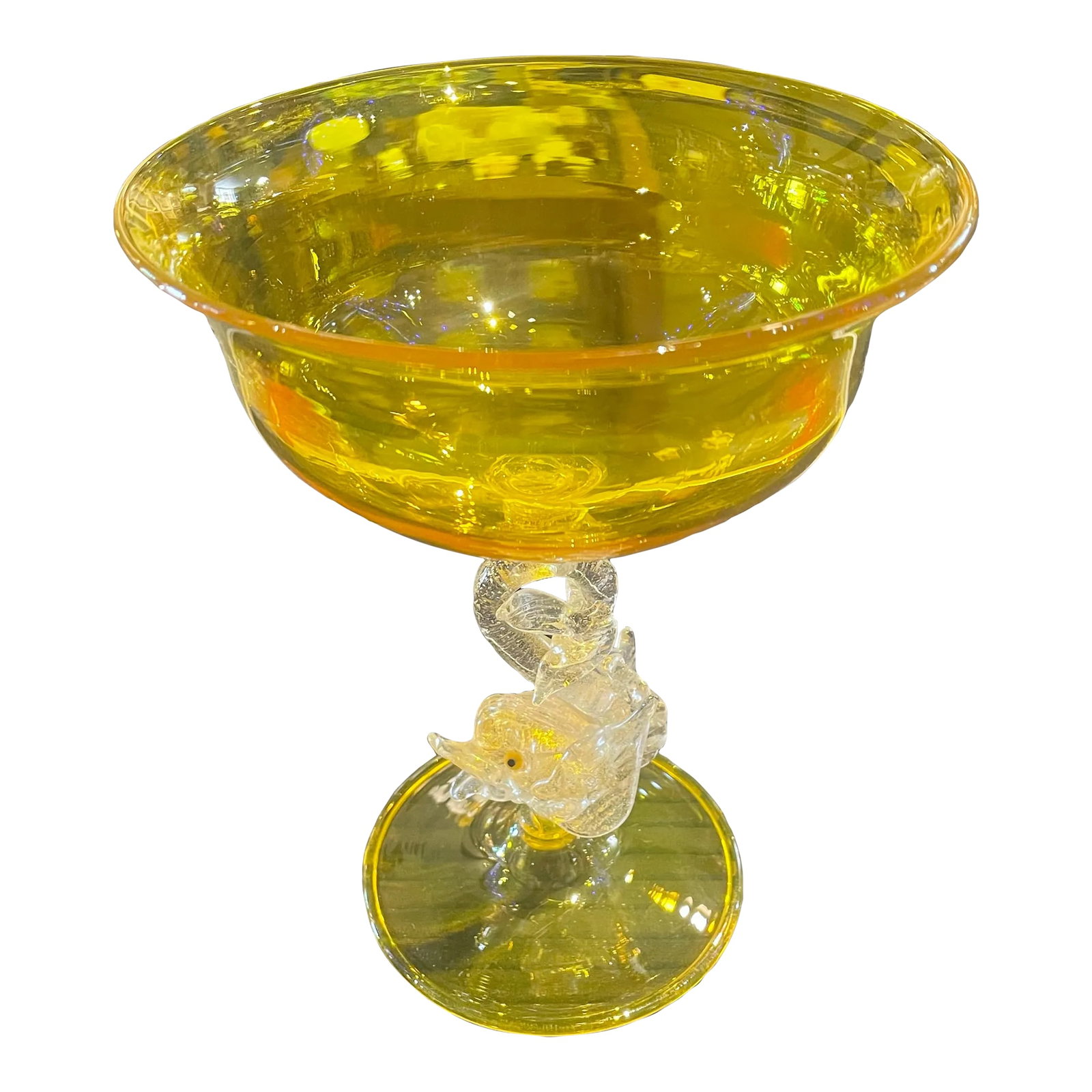 Early Vintage Bright Yellow Salviatii Venetian Murano Attributed Art Glass Bowl Dolphin (1 of 6)