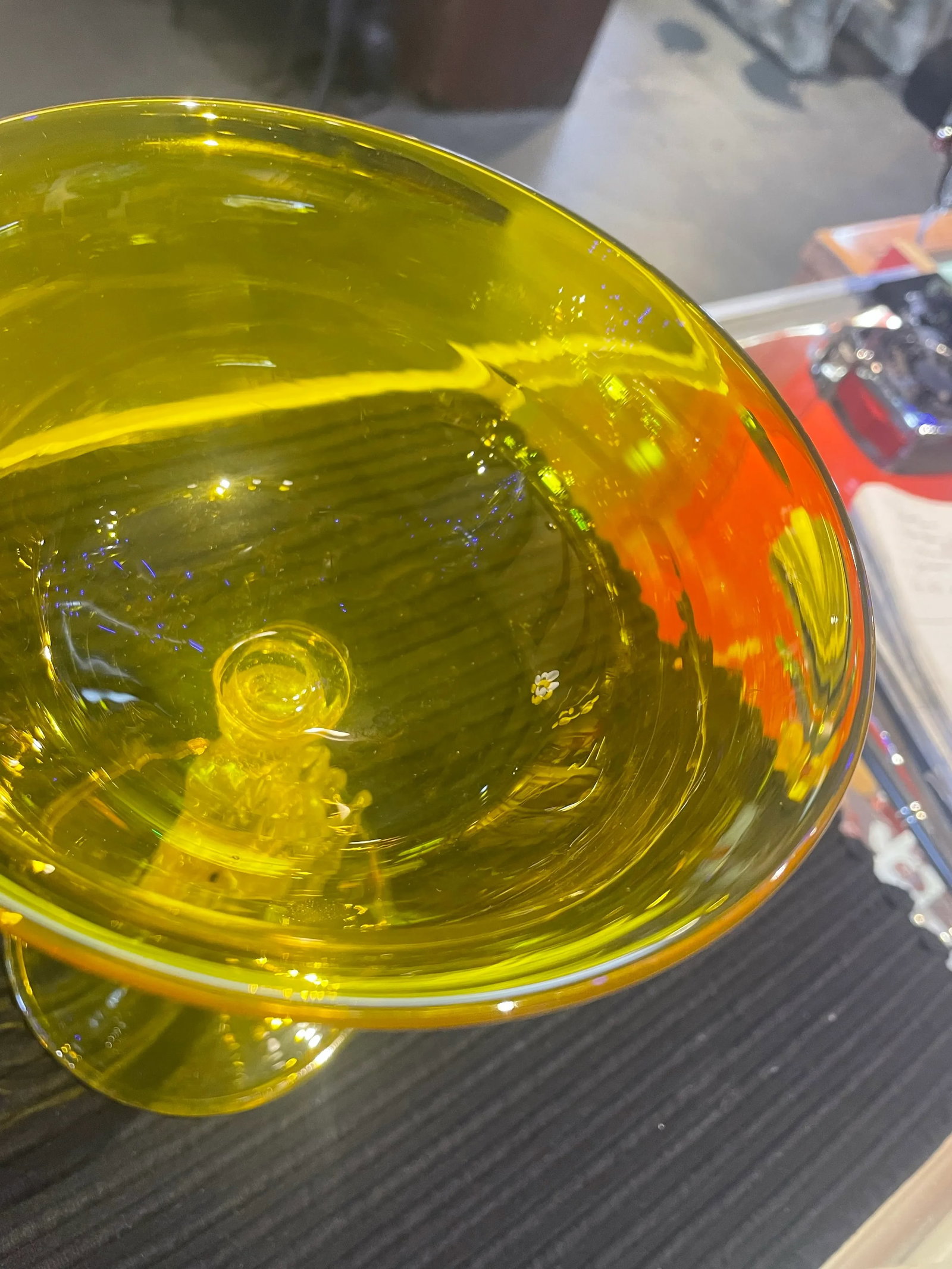 Early Vintage Bright Yellow Salviatii Venetian Murano Attributed Art Glass Bowl Dolphin - 4