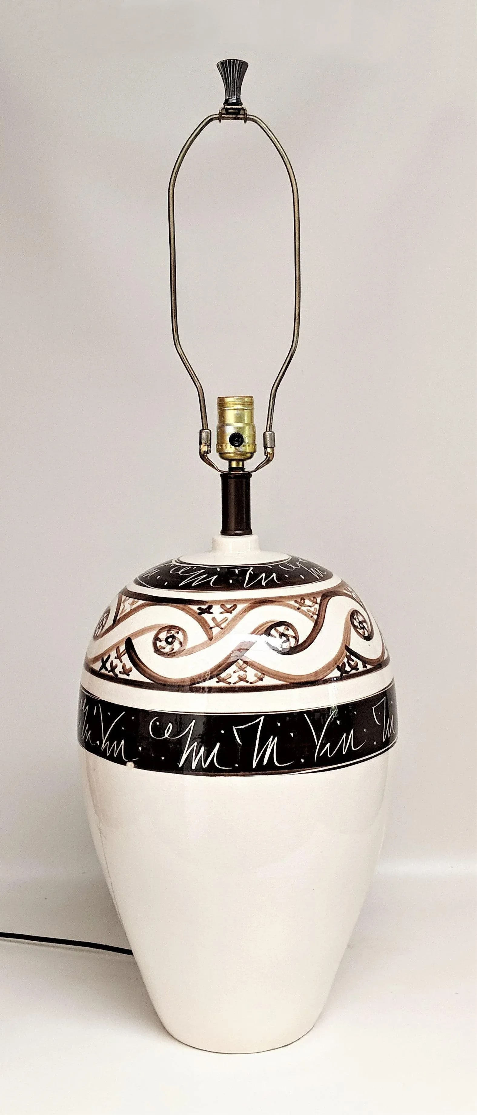 Vintage 1970s Cream & Brown Ceramic Table Lamp - 13