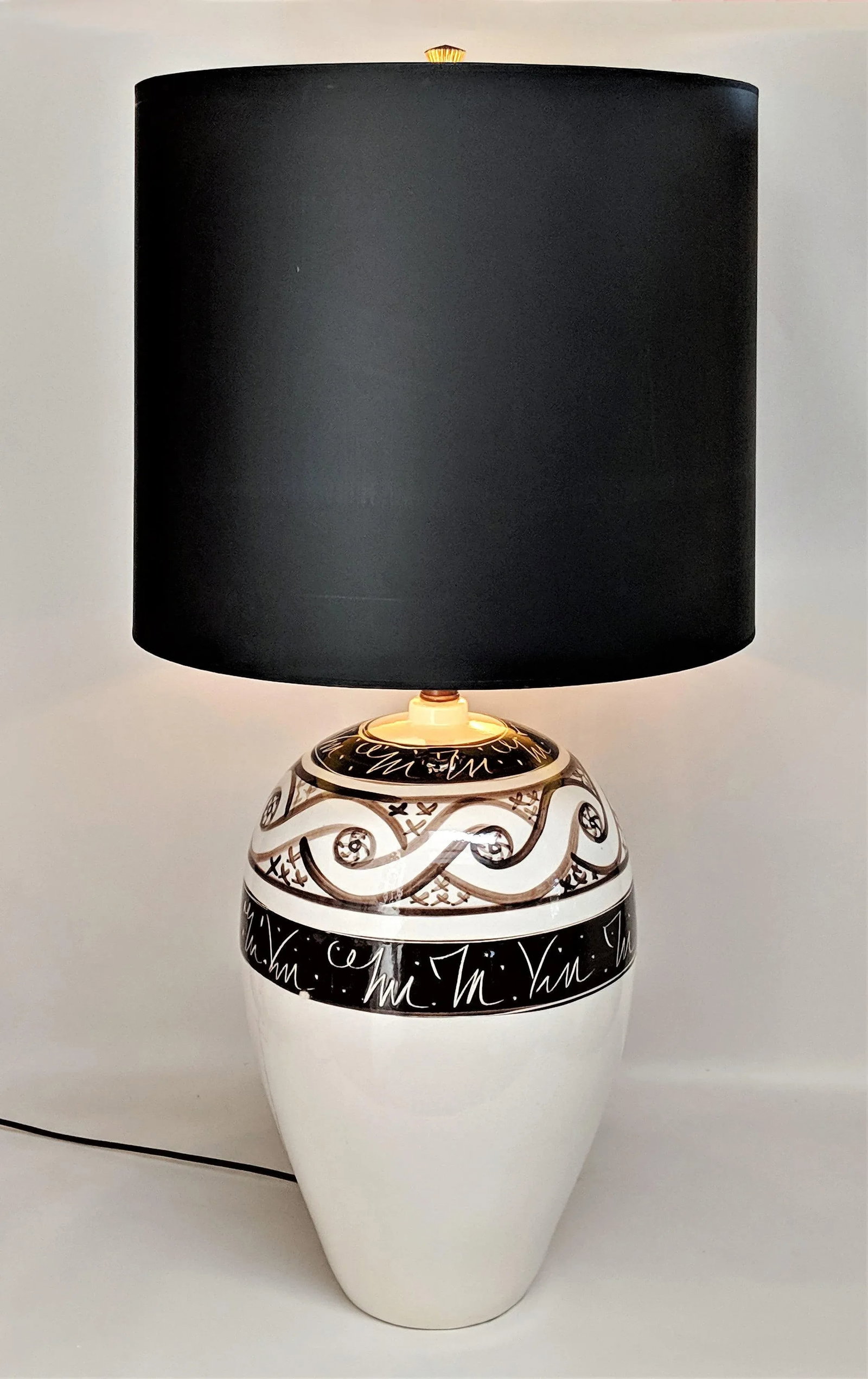 Vintage 1970s Cream & Brown Ceramic Table Lamp - 2