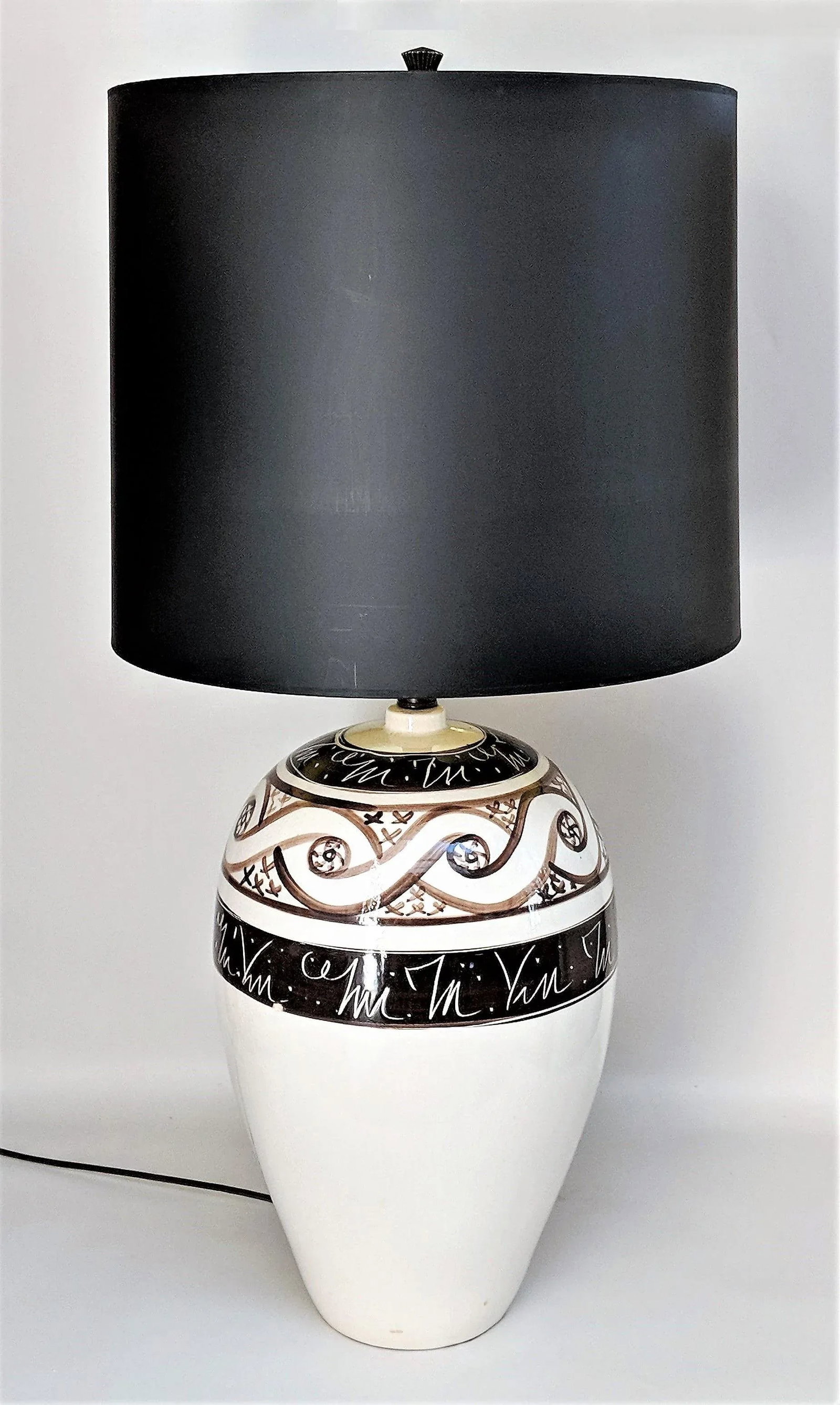 Vintage 1970s Cream & Brown Ceramic Table Lamp - 3