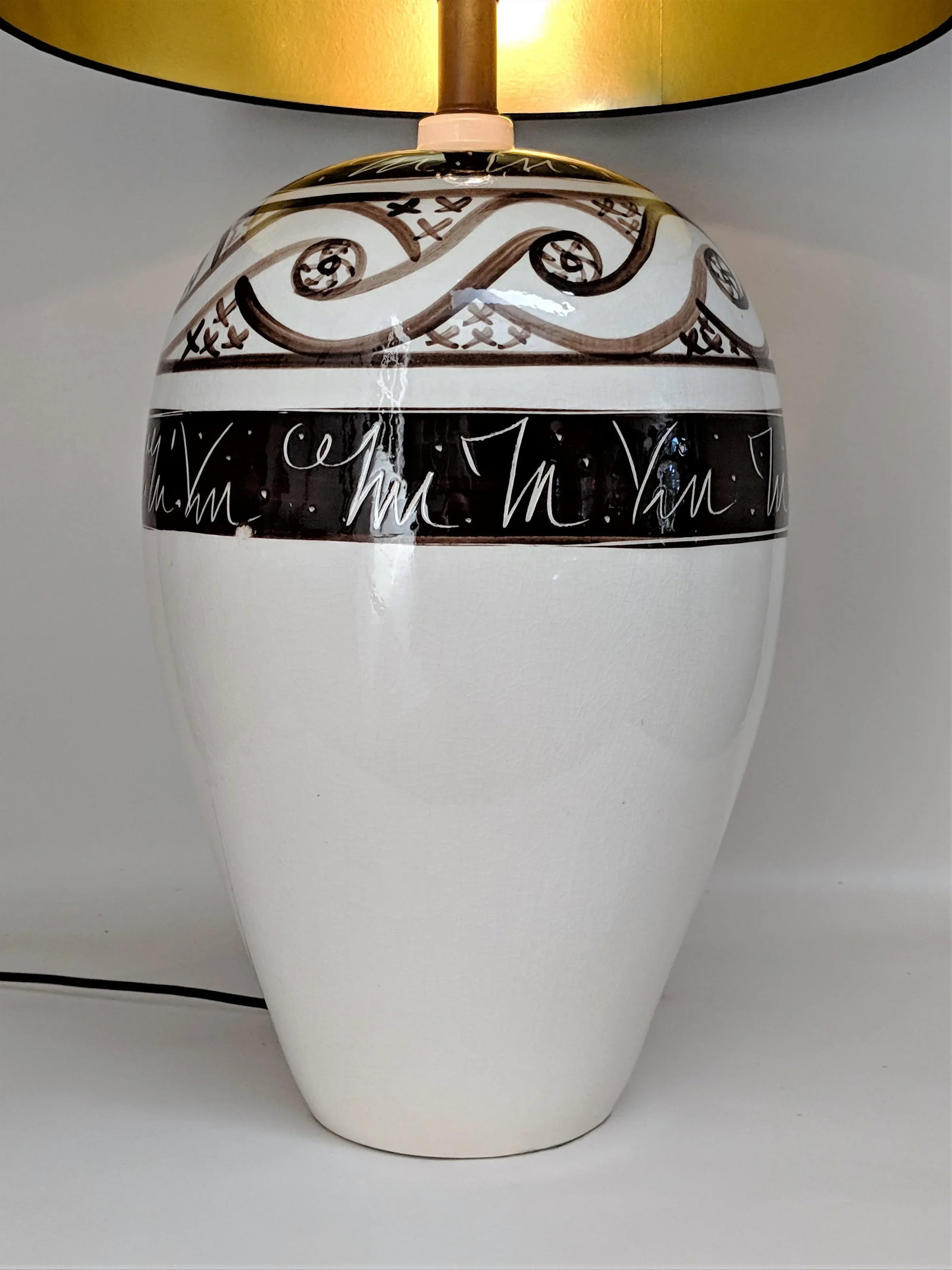 Vintage 1970s Cream & Brown Ceramic Table Lamp - 9
