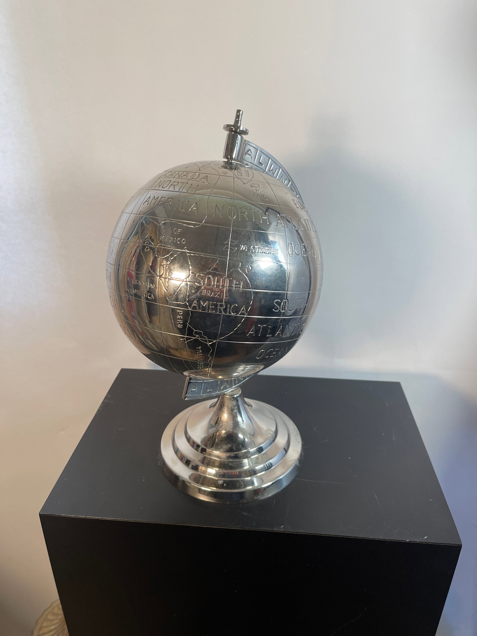 1920s Chrome Art Deco World Globe Desk Accessory - 4