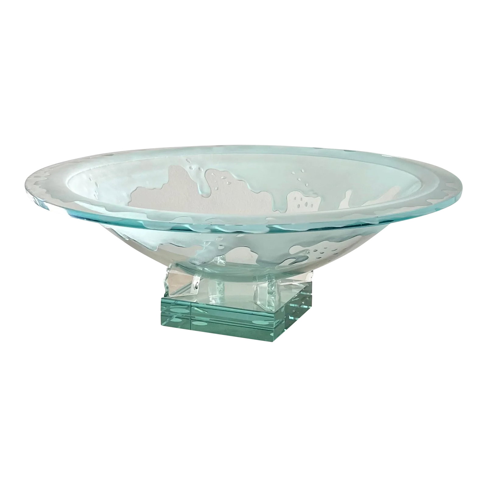 Monumental Art Glass Platter With Frosted Motif, on Plinth, Late 20th Century (1 of 12)