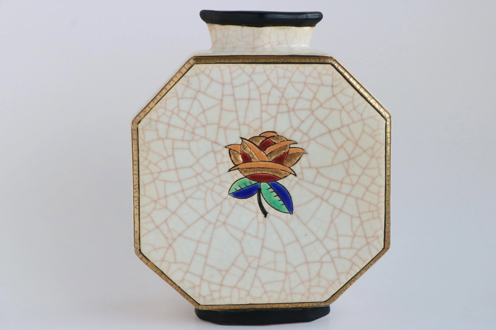Longwy France Art Deco Rose Octagonal Vase - 4