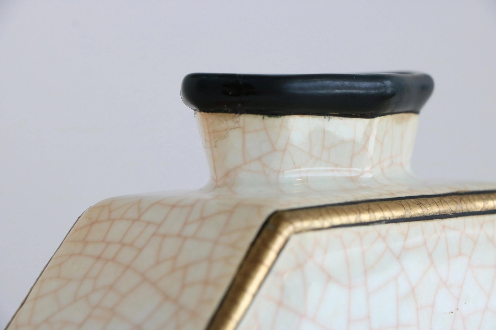 Longwy France Art Deco Rose Octagonal Vase - 7