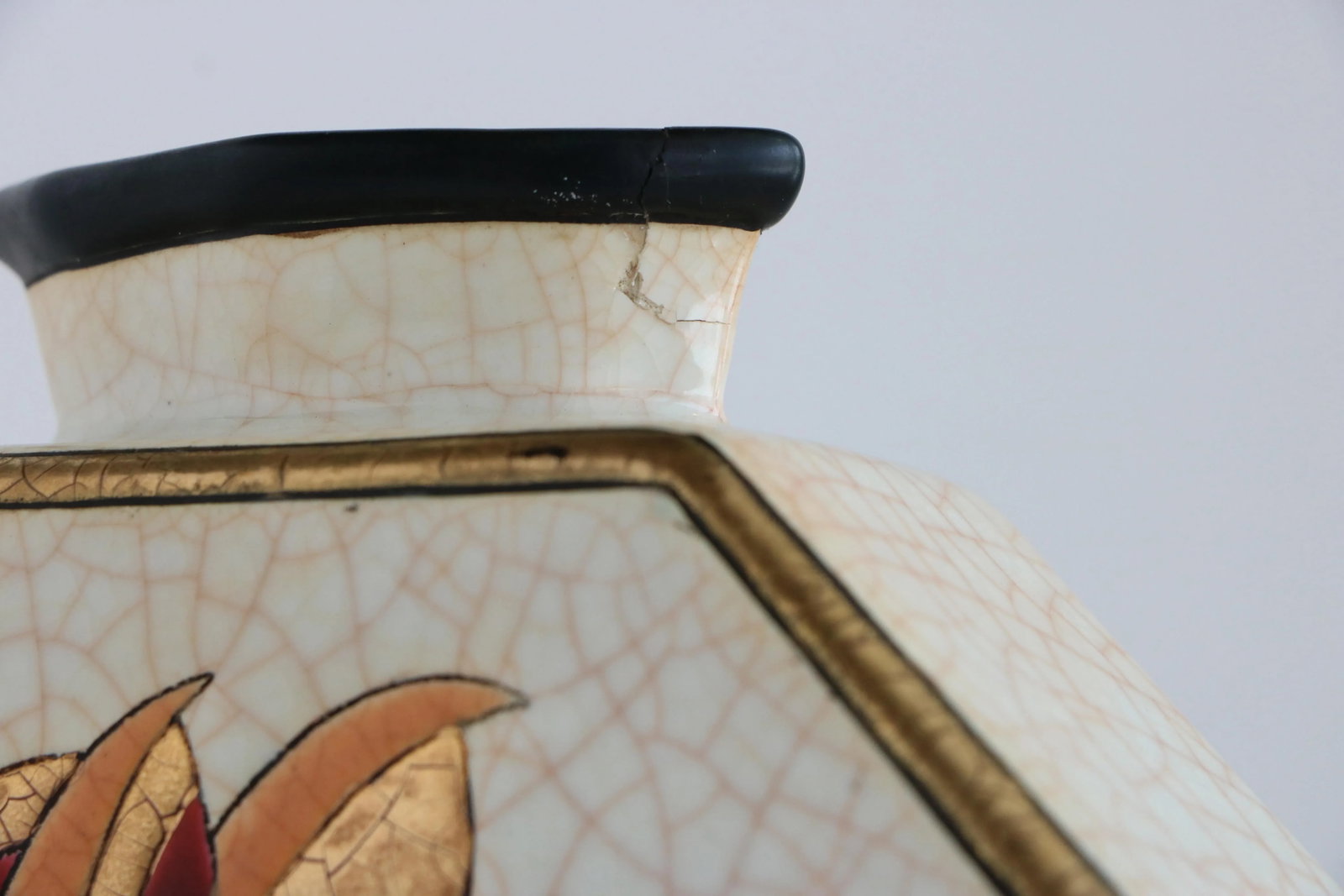 Longwy France Art Deco Rose Octagonal Vase - 8