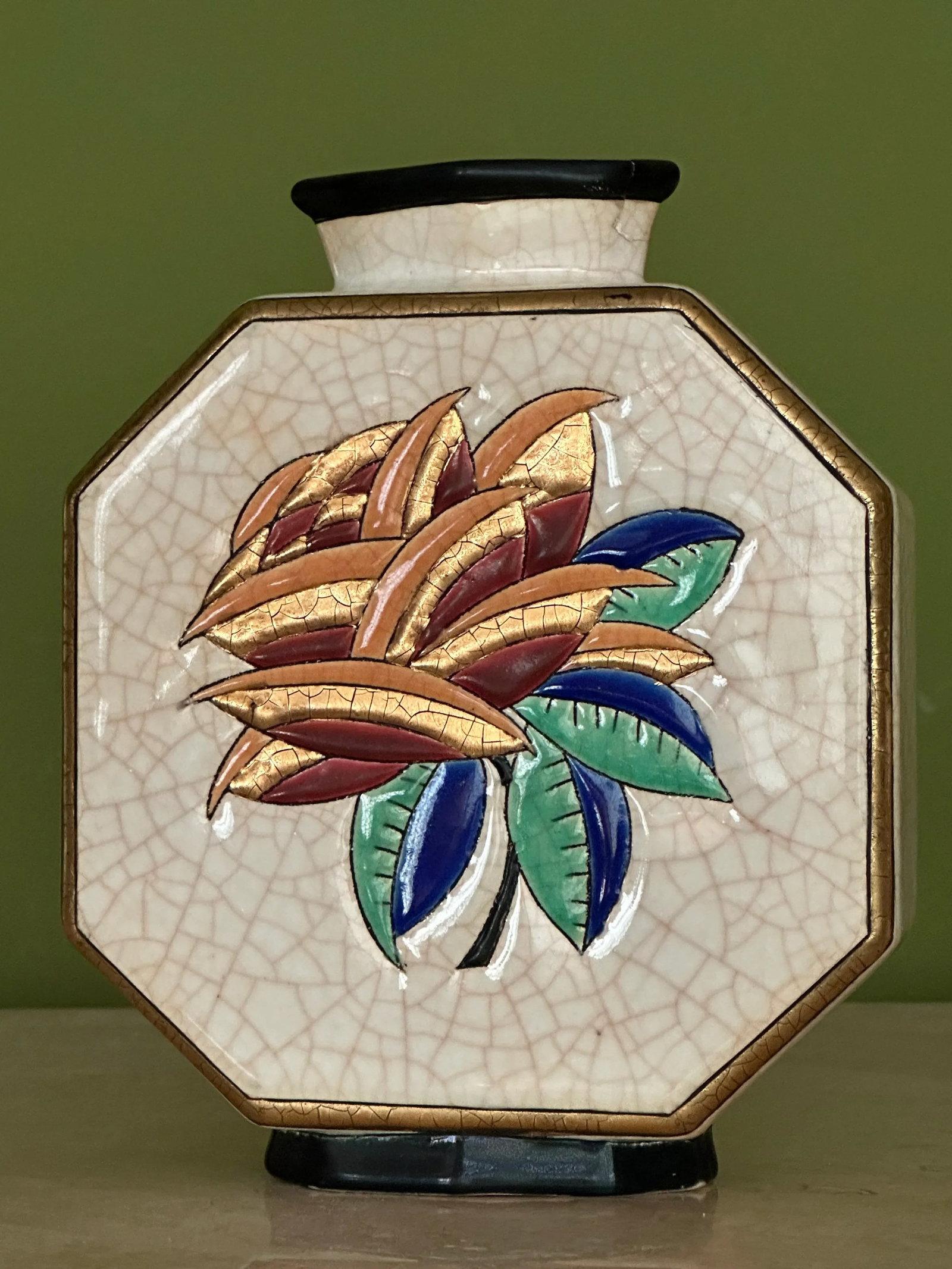Longwy France Art Deco Rose Octagonal Vase - 9