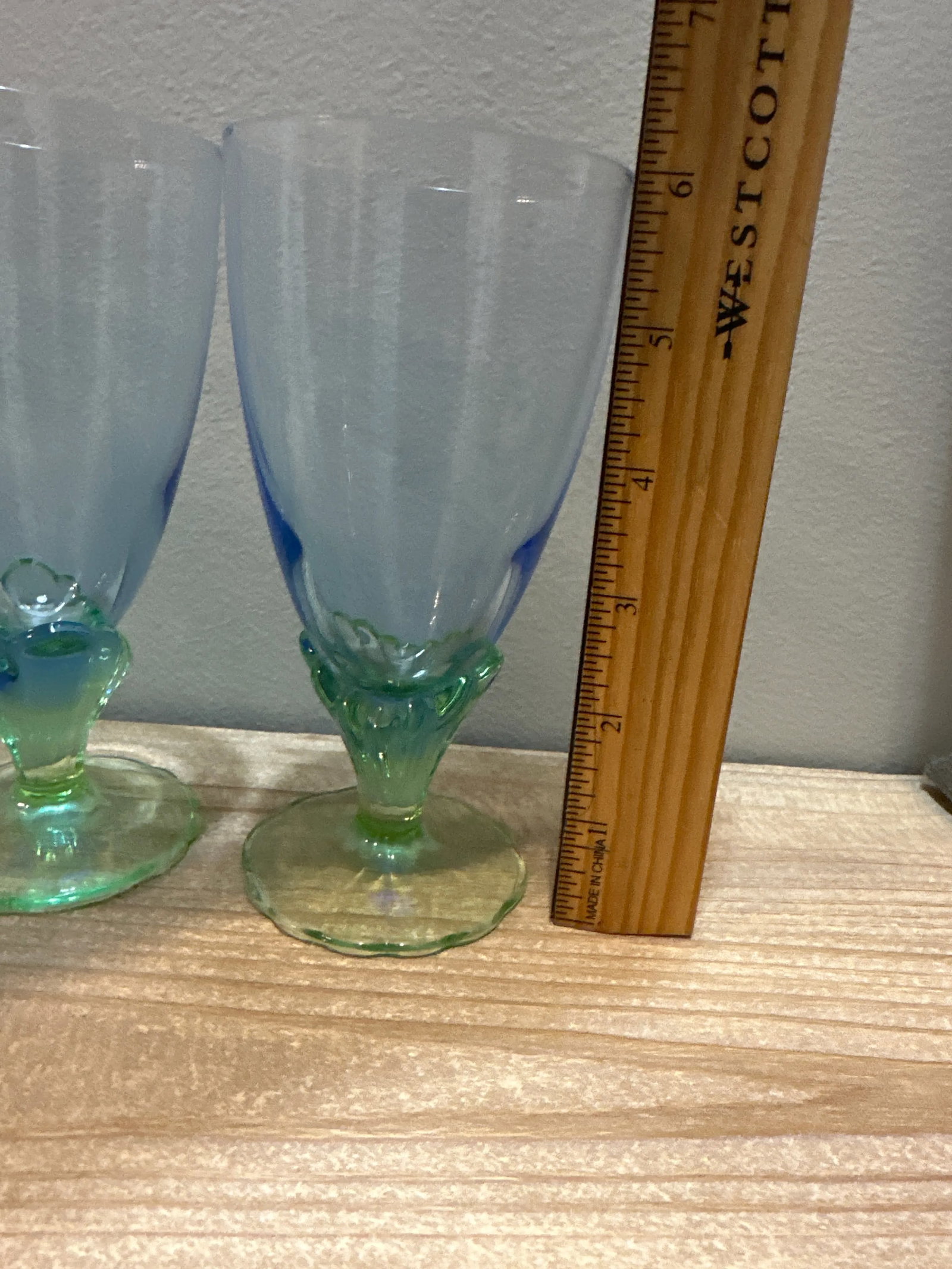 1960s Bormioli Rocco Bahia Blue & Green Footed Goblets- Set of 4 - 6