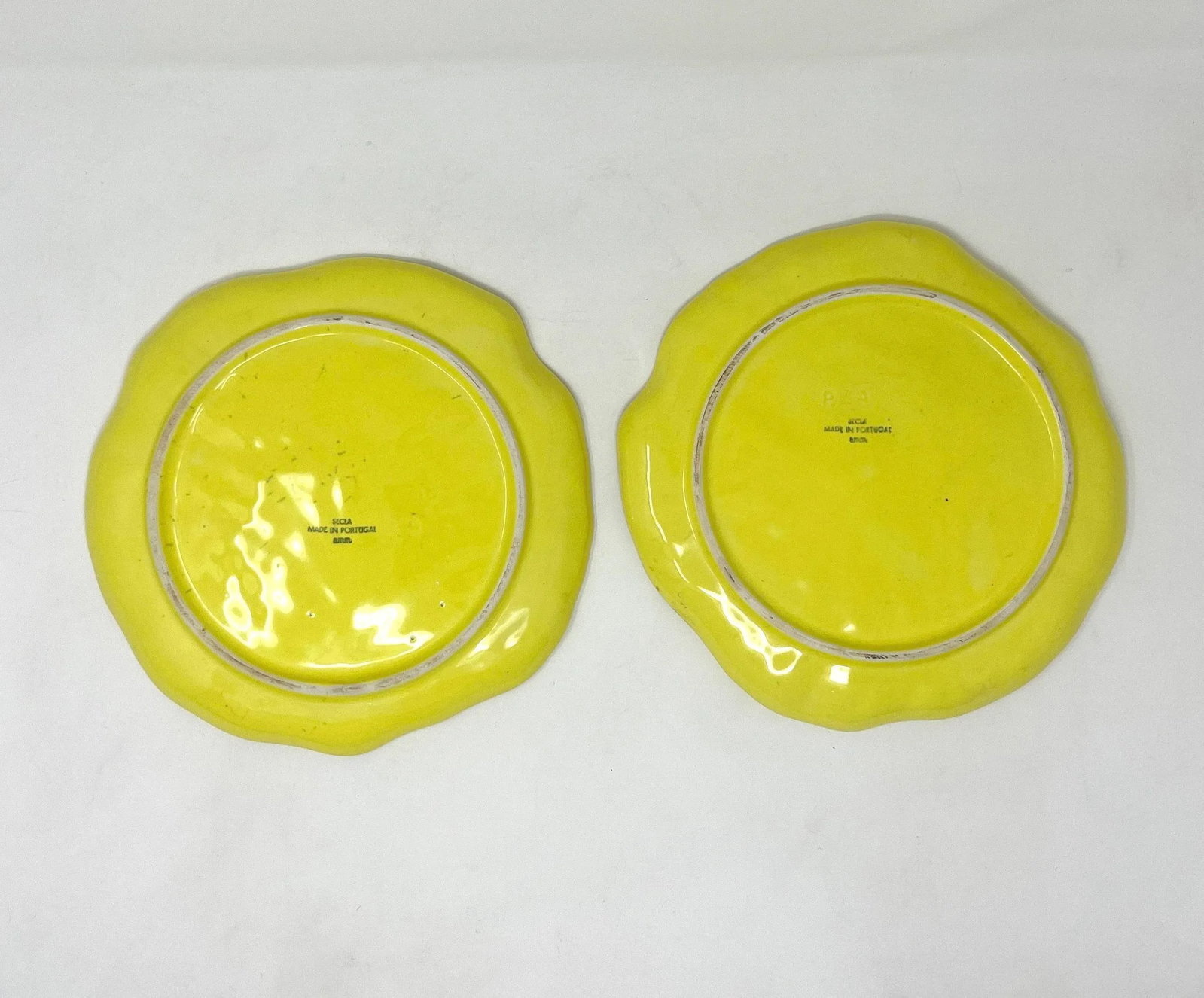 1950s Vintage Portuguese Secla Yellow Majolica Lettuce Leaf Lunch Plates- a Pair - 2