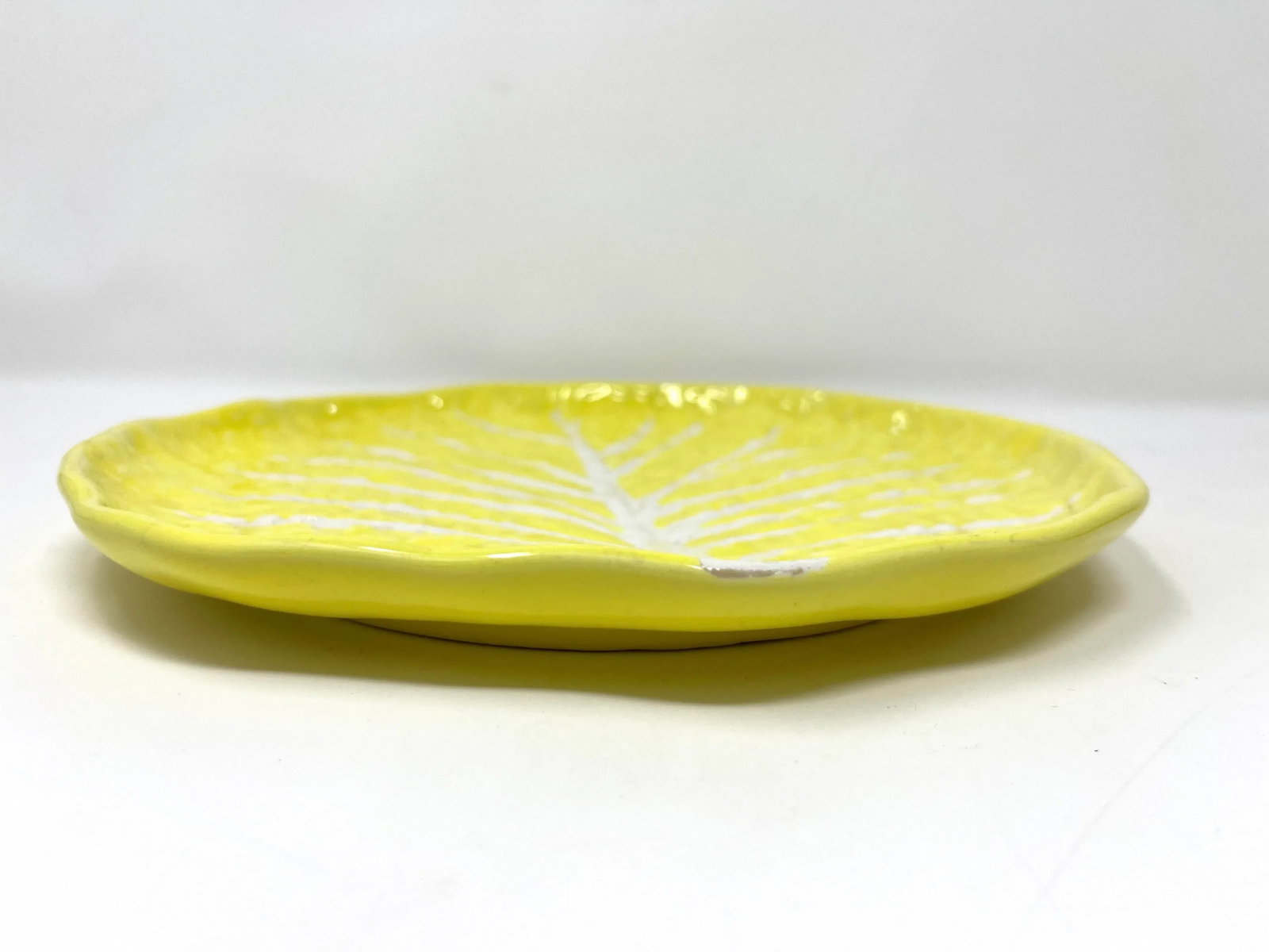 1950s Vintage Portuguese Secla Yellow Majolica Lettuce Leaf Lunch Plates- a Pair - 3