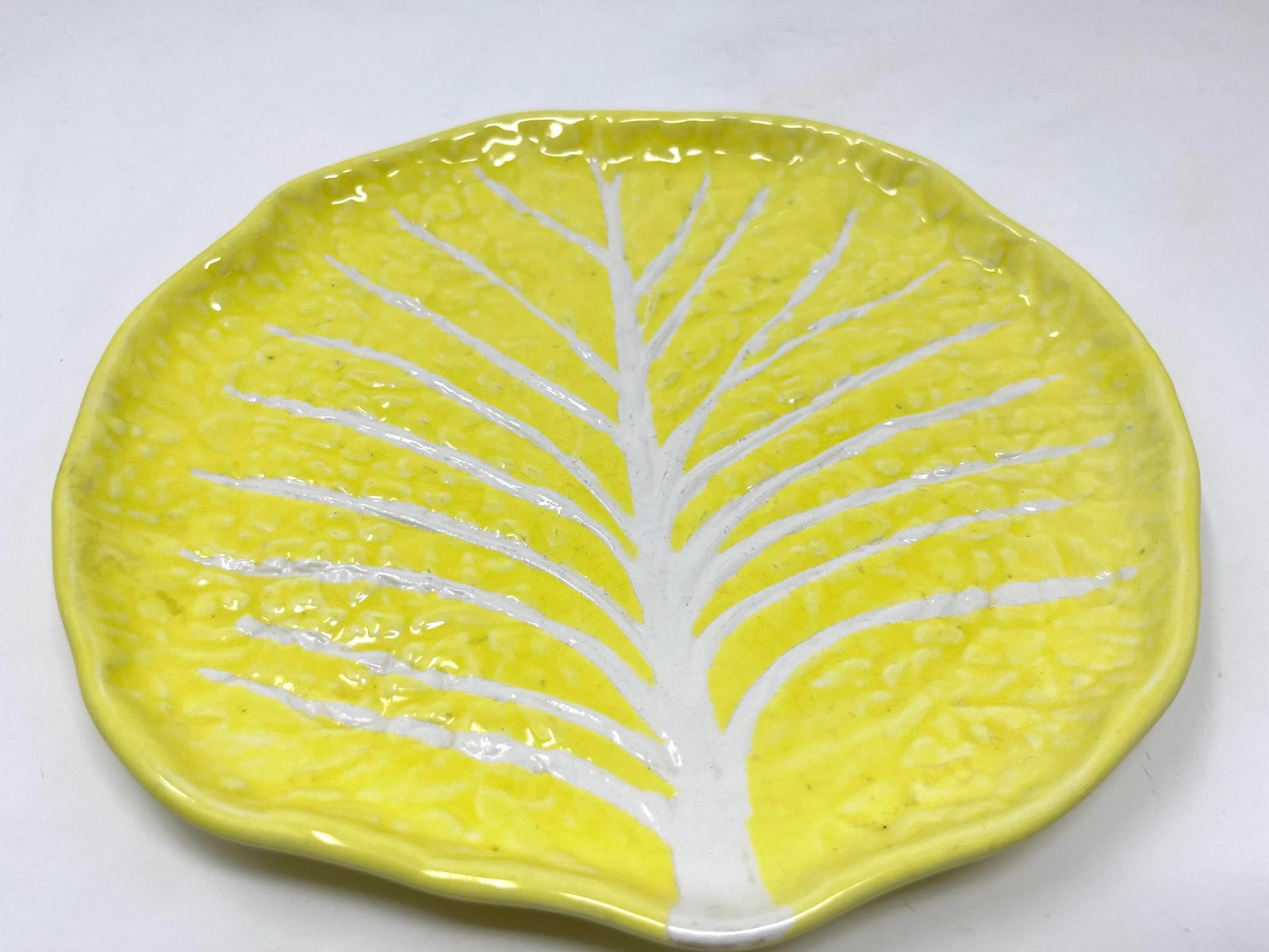 1950s Vintage Portuguese Secla Yellow Majolica Lettuce Leaf Lunch Plates- a Pair - 5