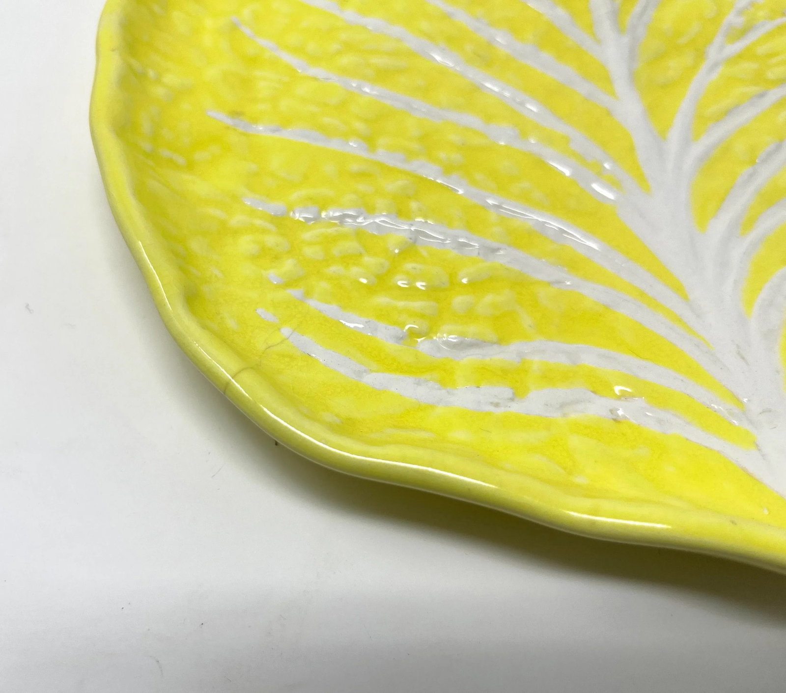 1950s Vintage Portuguese Secla Yellow Majolica Lettuce Leaf Lunch Plates- a Pair - 6