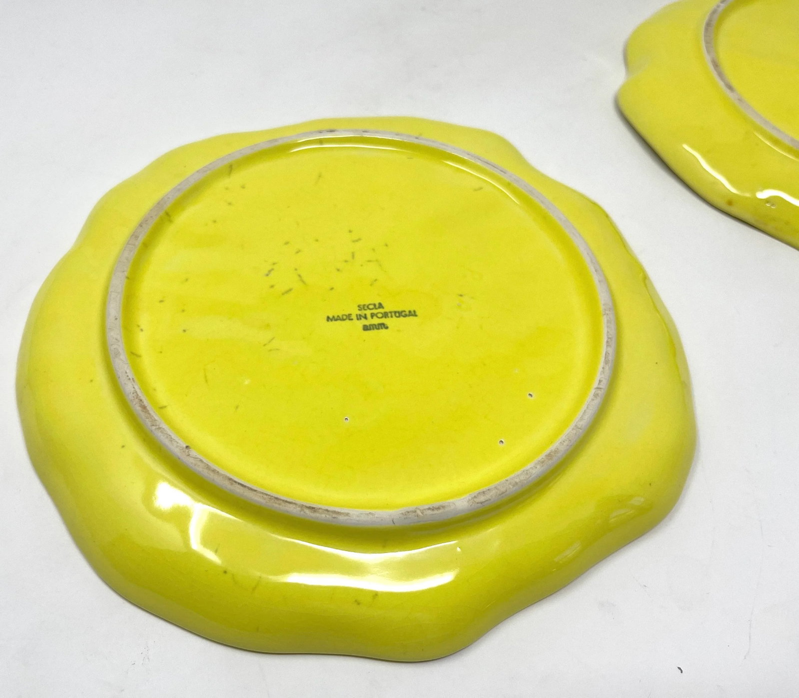 1950s Vintage Portuguese Secla Yellow Majolica Lettuce Leaf Lunch Plates- a Pair - 7
