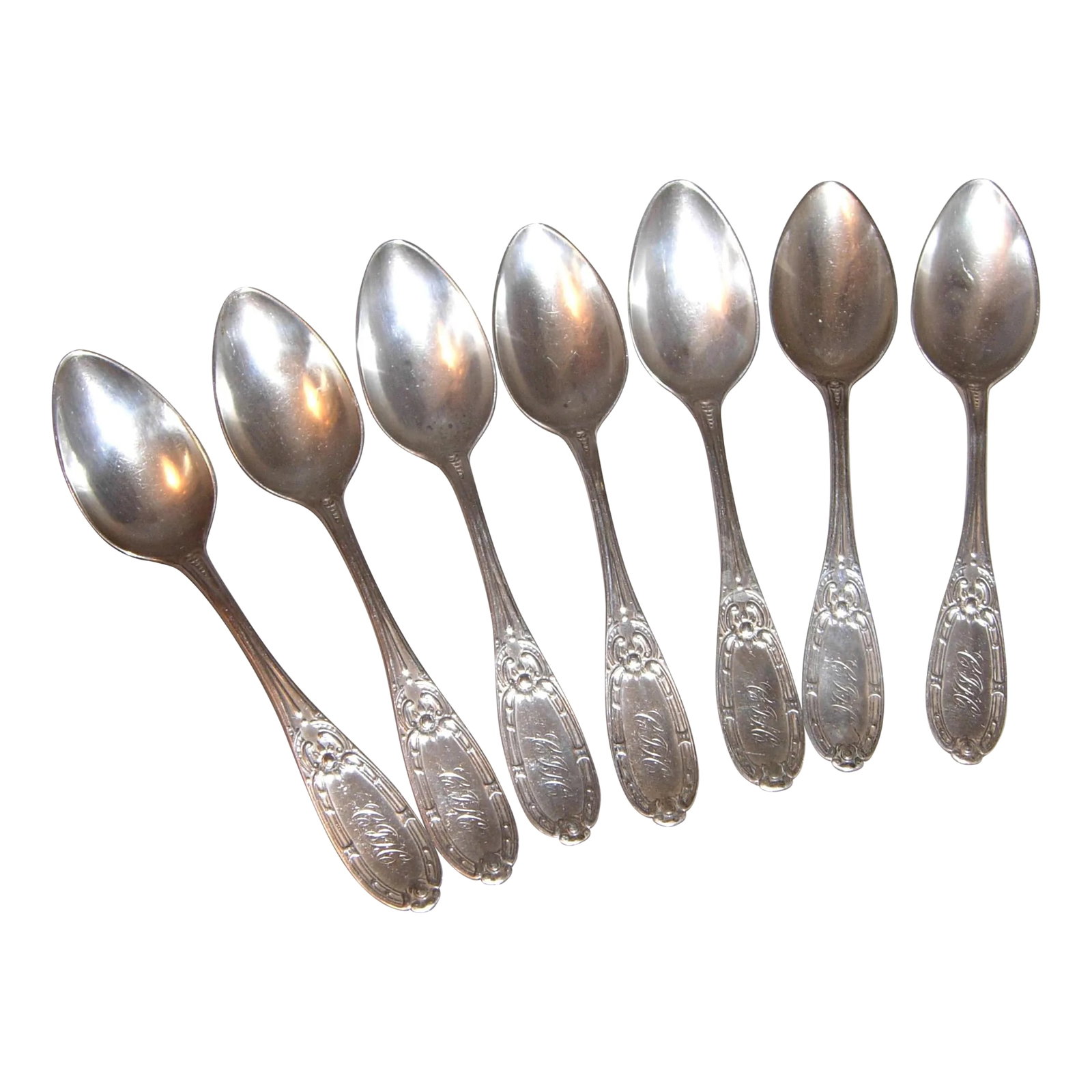 Late 19th Century Albert Coles Coin Silver Teaspoons- Set of 7 (1 of 4)