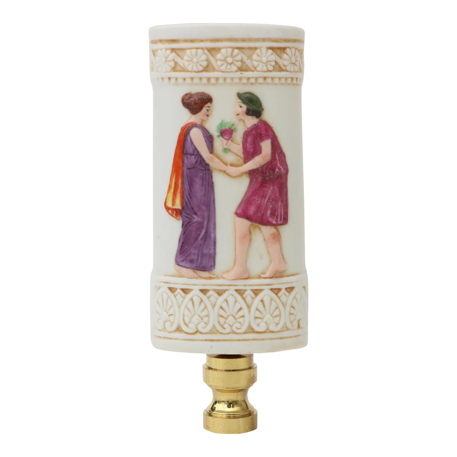 Schafer & Vater Neoclassical Style Lamp Finial on Brass Hardware: Upgrade your existing lighting or add a distinctive finishing touch to any table lamp with this designer lamp finial crafted from a vintage German jasperware vase. Handmade in Wisconsin from globally 