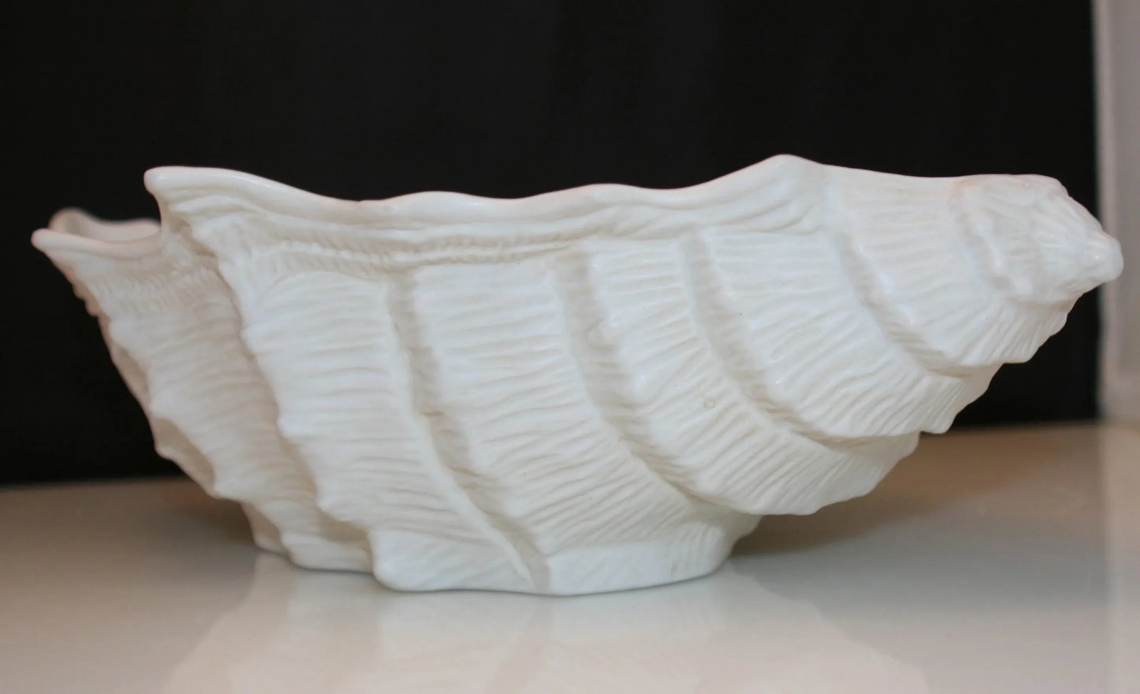 Vintage Fine Porcelain White Conch Shell Vide Poche Bowl - 2