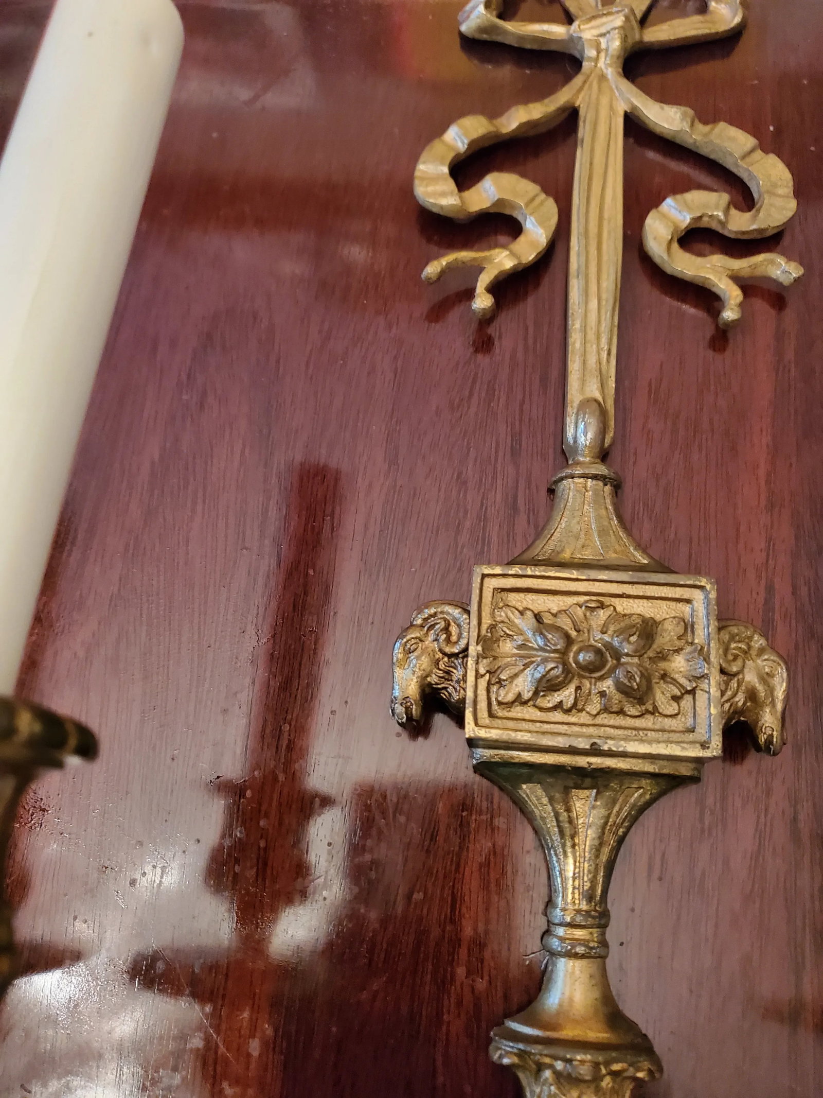Antique Bronze E F Caldwell Style Ram's Head Sconces - a Pair - 7