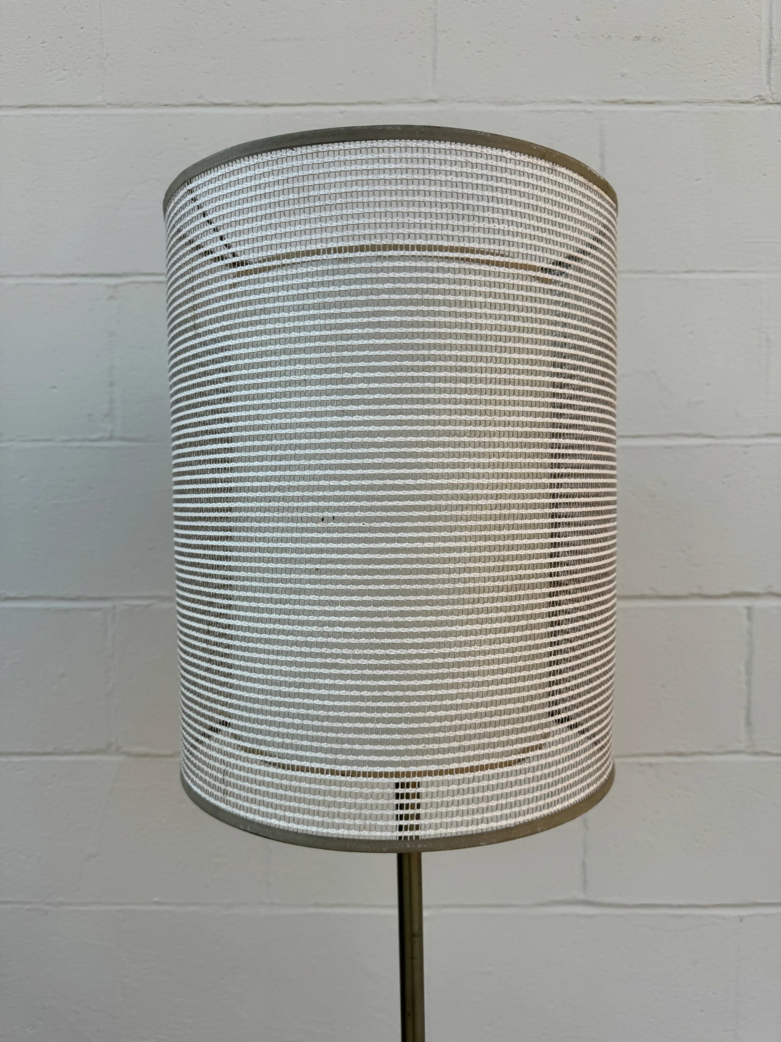 Mid-Century Modern Brass and Wood Floor Lamp With Double Fiberglass Drum Shade - 2