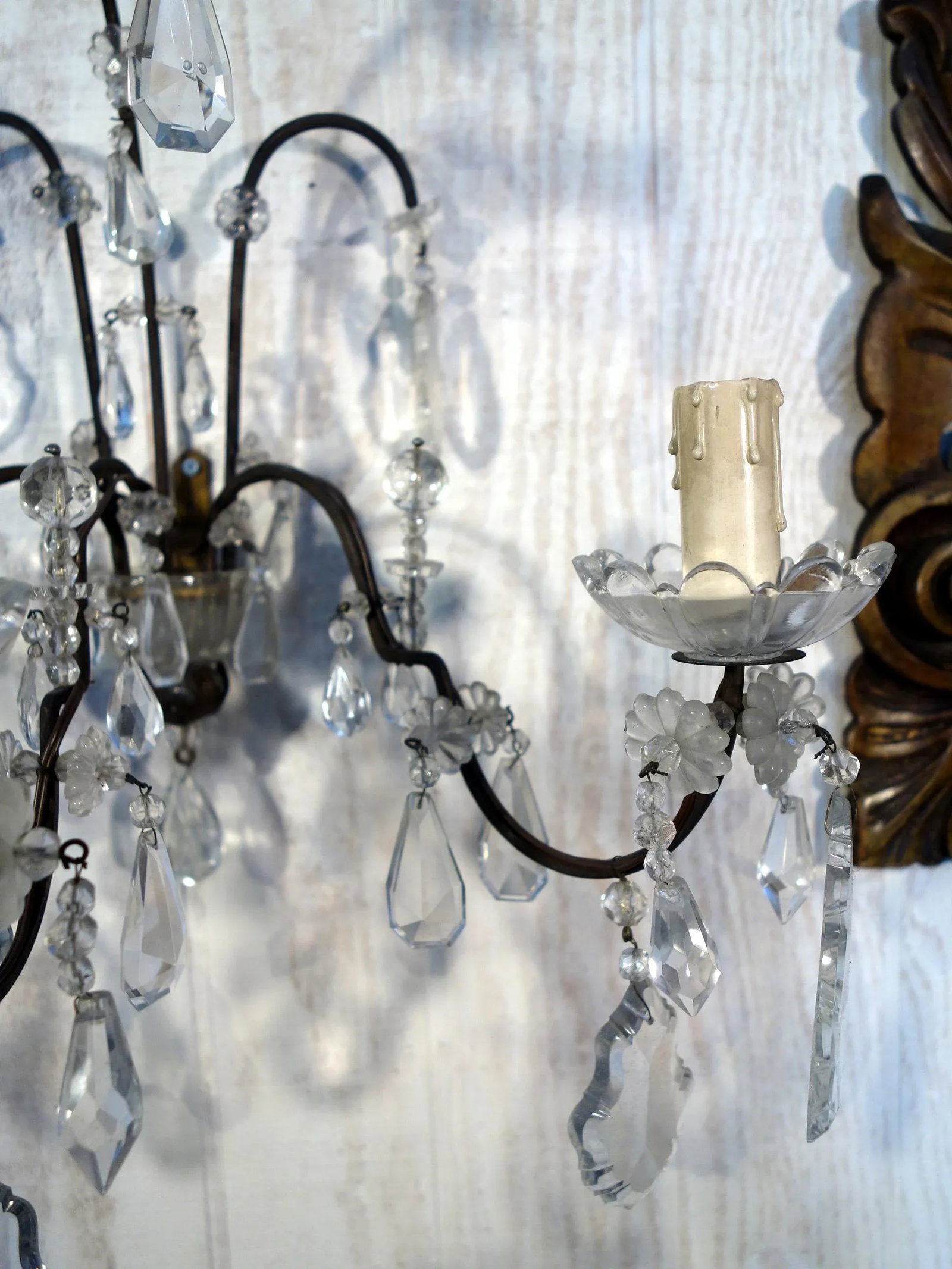 Antique Italian Maria Theresa Baroque Style Cut Glass 3 Candle Sconce, 1910 - a Pair - 10