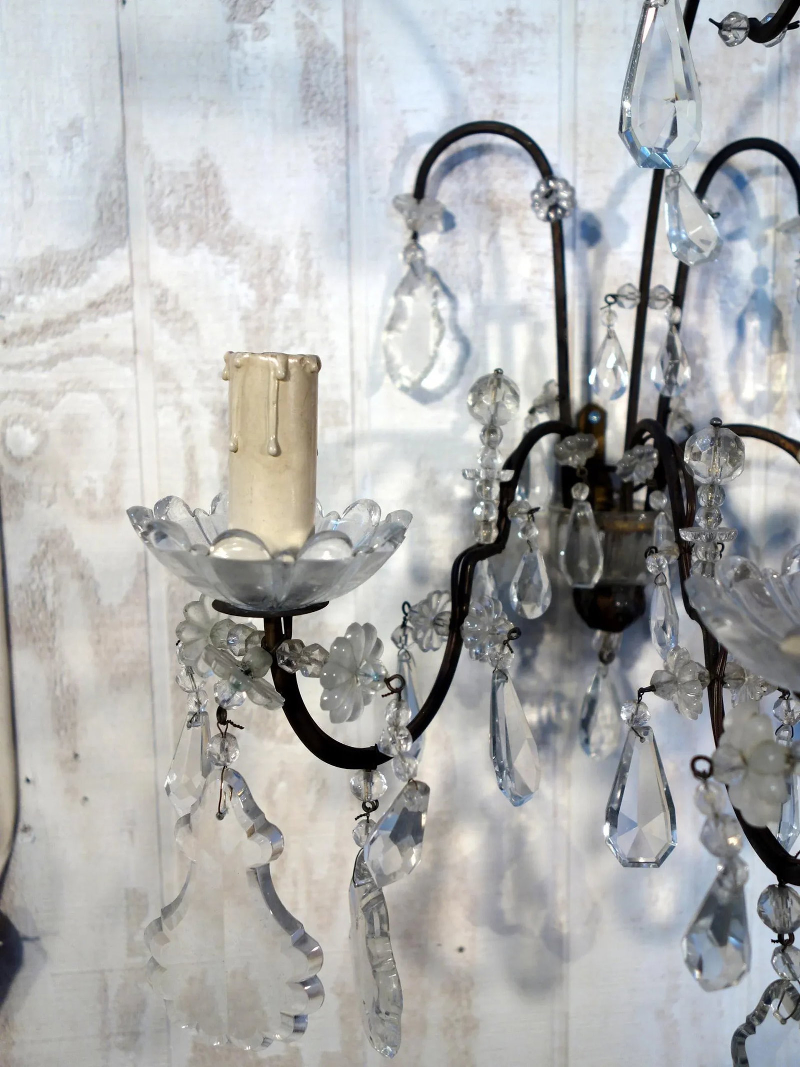 Antique Italian Maria Theresa Baroque Style Cut Glass 3 Candle Sconce, 1910 - a Pair - 6