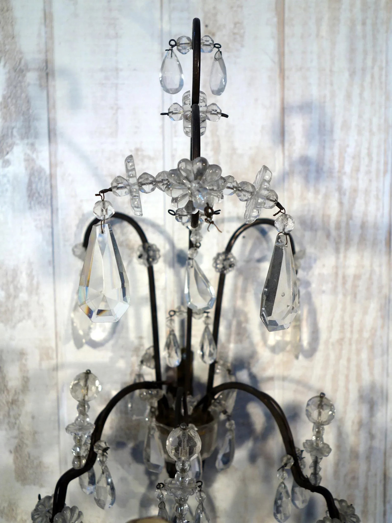 Antique Italian Maria Theresa Baroque Style Cut Glass 3 Candle Sconce, 1910 - a Pair - 7