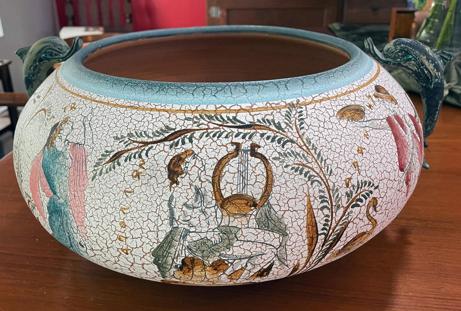 Late 20th Century Hand-Made Greek Museum Vase Reproduction With Two Three-Dimensional Verdigris Dolp - 2
