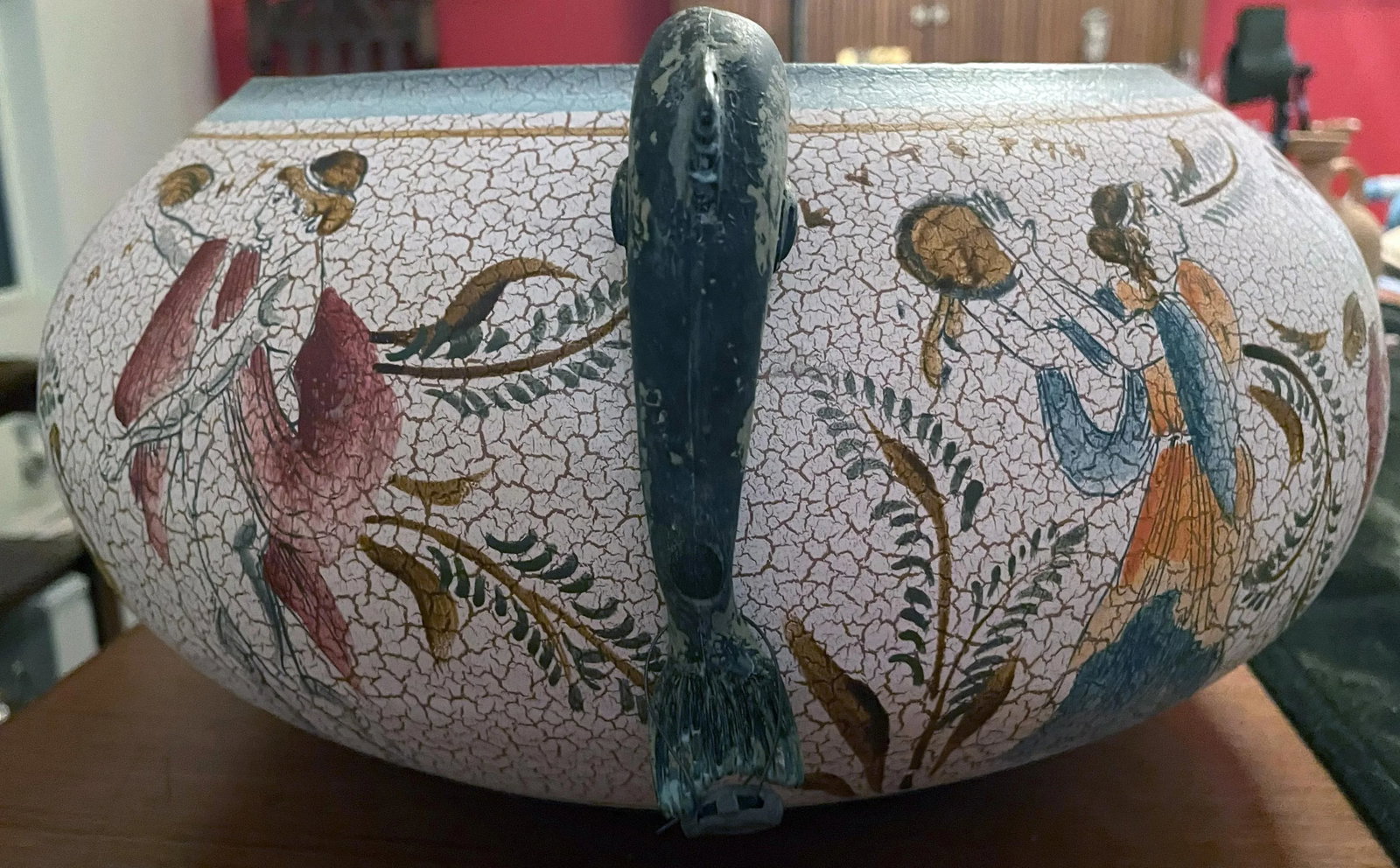 Late 20th Century Hand-Made Greek Museum Vase Reproduction With Two Three-Dimensional Verdigris Dolp - 3