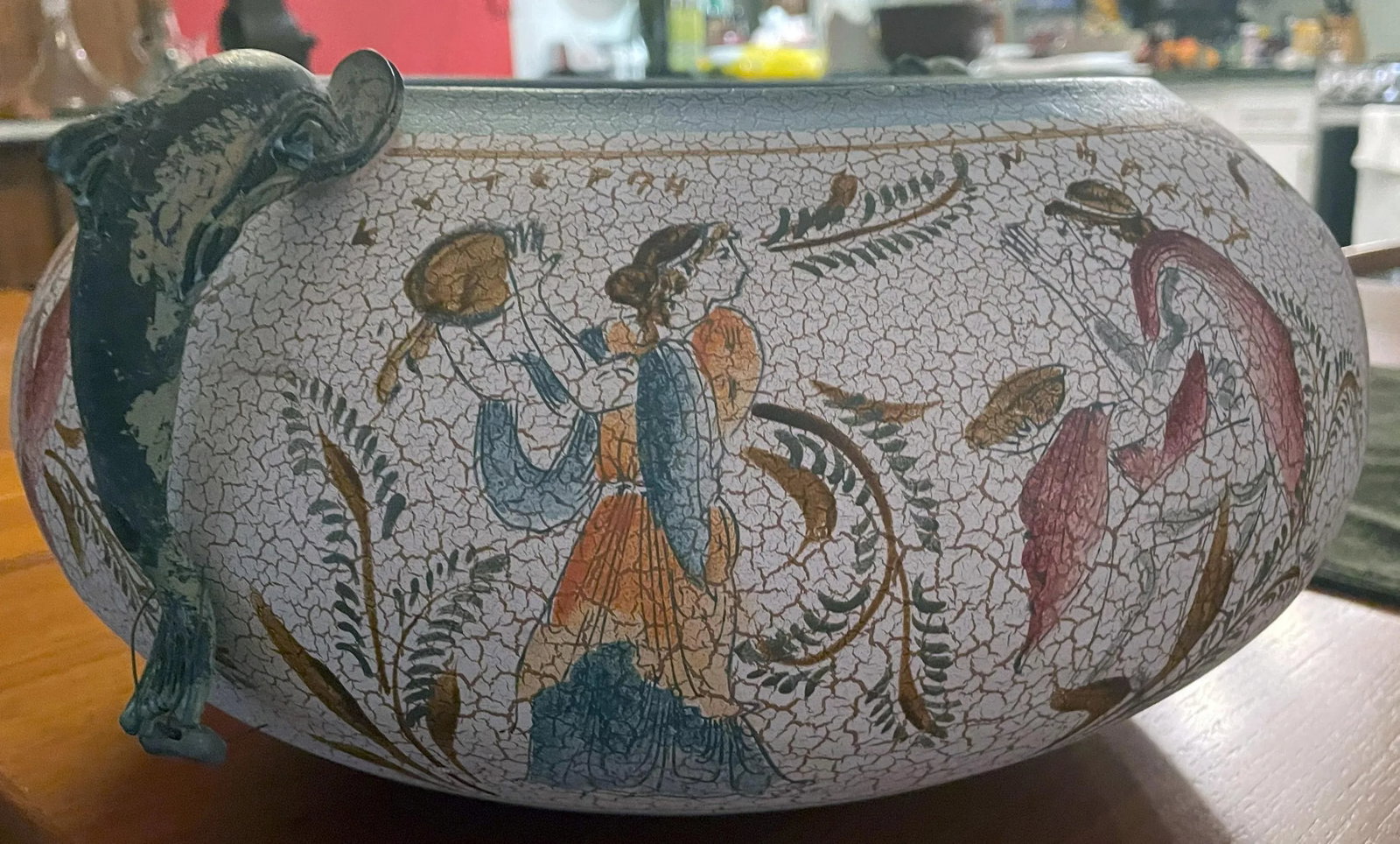 Late 20th Century Hand-Made Greek Museum Vase Reproduction With Two Three-Dimensional Verdigris Dolp - 4