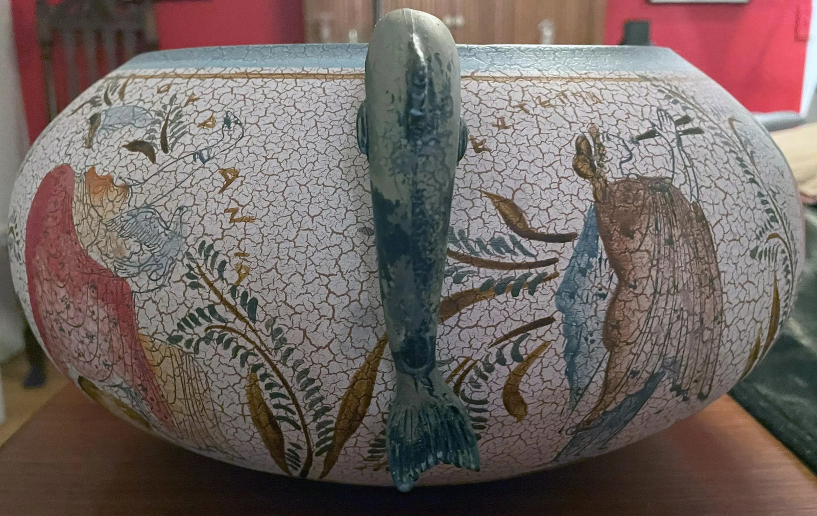 Late 20th Century Hand-Made Greek Museum Vase Reproduction With Two Three-Dimensional Verdigris Dolp - 5