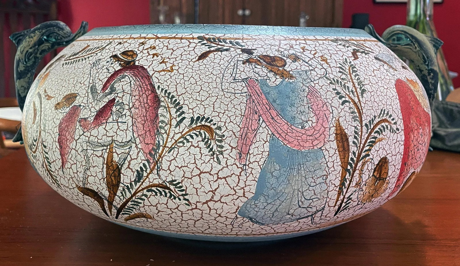Late 20th Century Hand-Made Greek Museum Vase Reproduction With Two Three-Dimensional Verdigris Dolp - 6