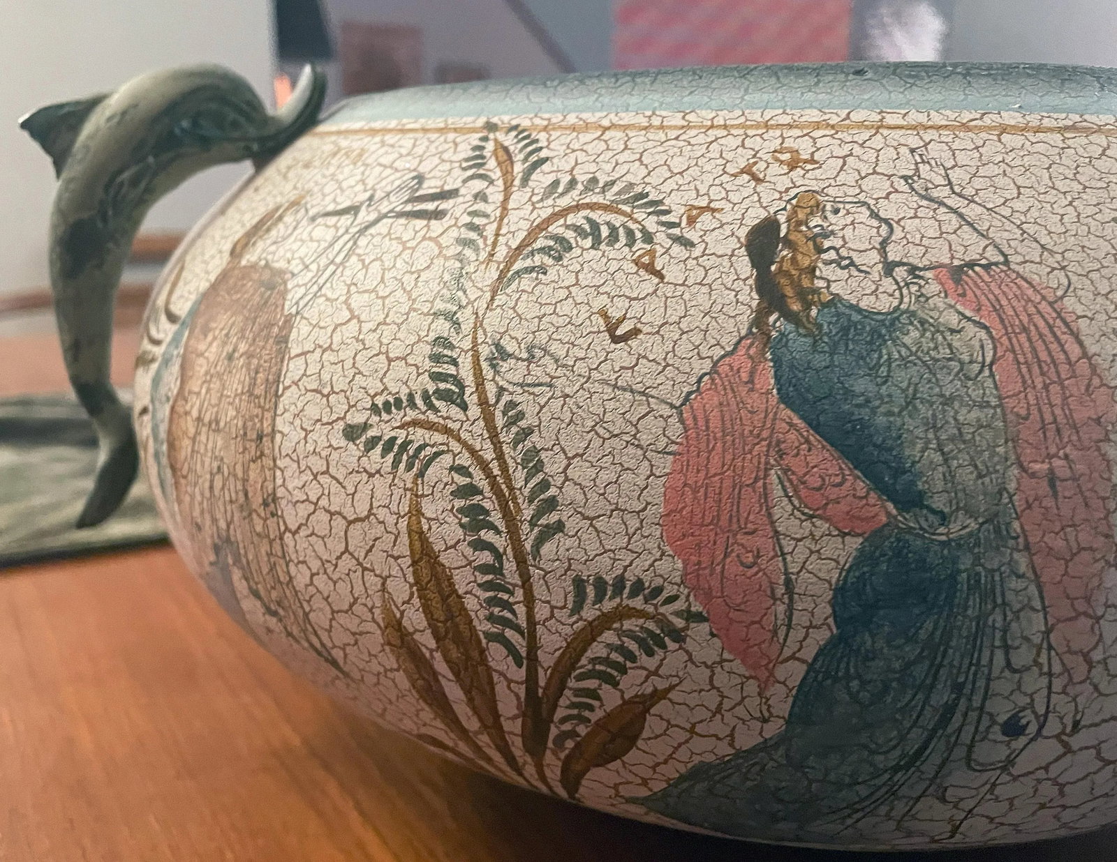 Late 20th Century Hand-Made Greek Museum Vase Reproduction With Two Three-Dimensional Verdigris Dolp - 8