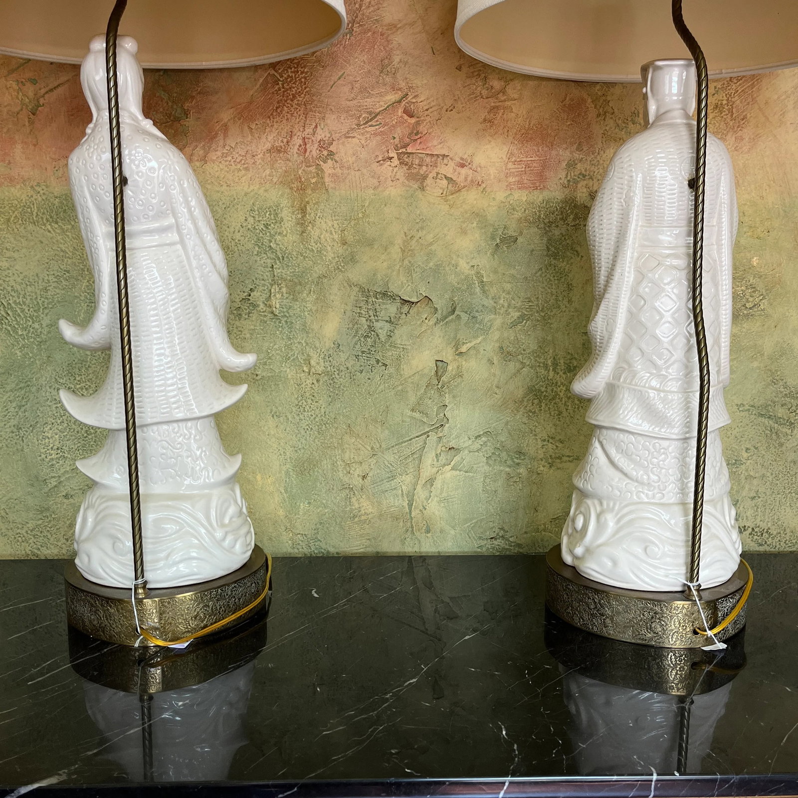 1950s Chinoiserie Blanc De Chine Figural Table Lamps Large Scale- A Pair - 11
