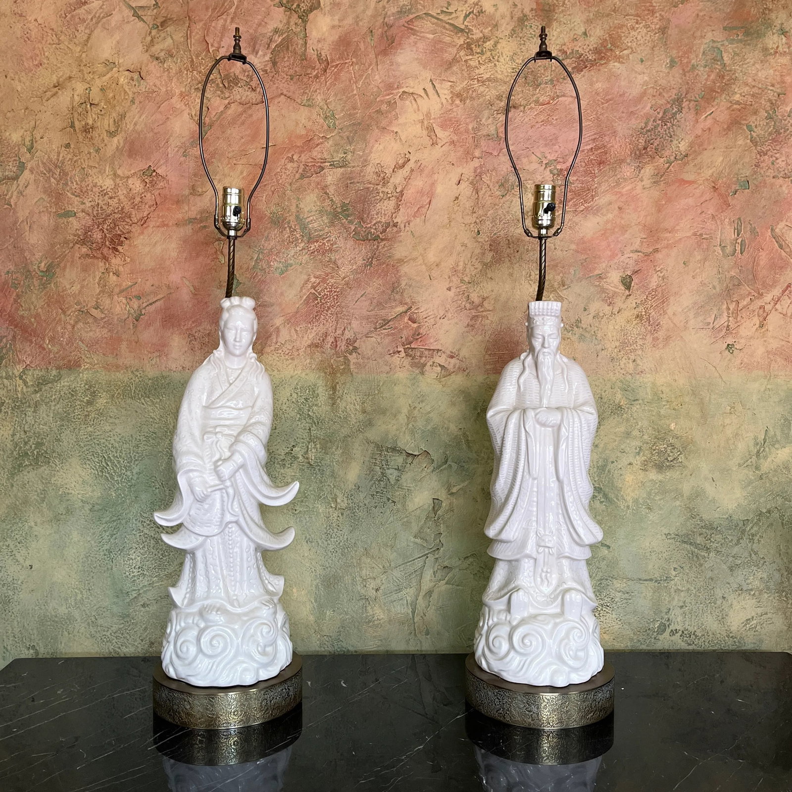 1950s Chinoiserie Blanc De Chine Figural Table Lamps Large Scale- A Pair - 2