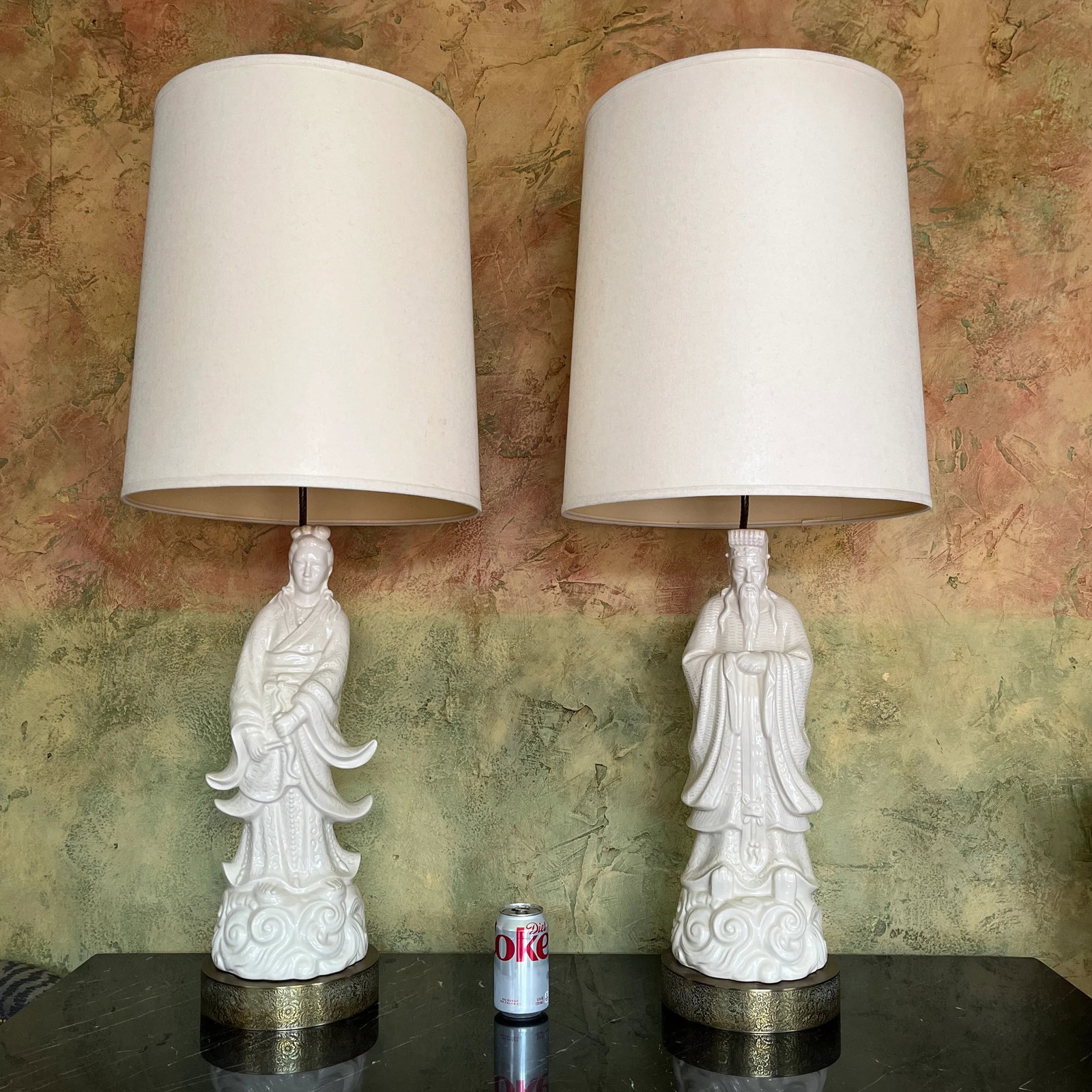 1950s Chinoiserie Blanc De Chine Figural Table Lamps Large Scale- A Pair - 3