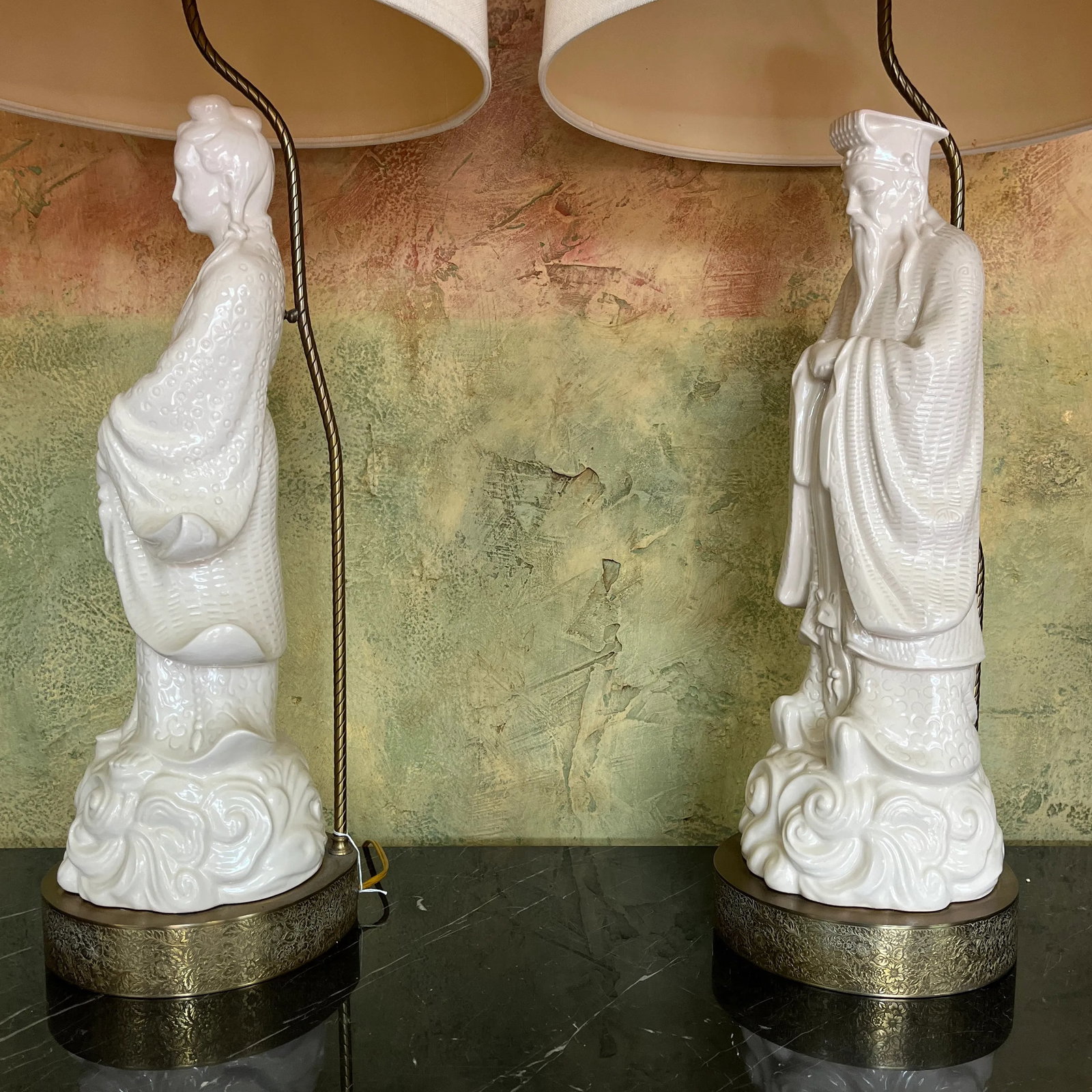 1950s Chinoiserie Blanc De Chine Figural Table Lamps Large Scale- A Pair - 9