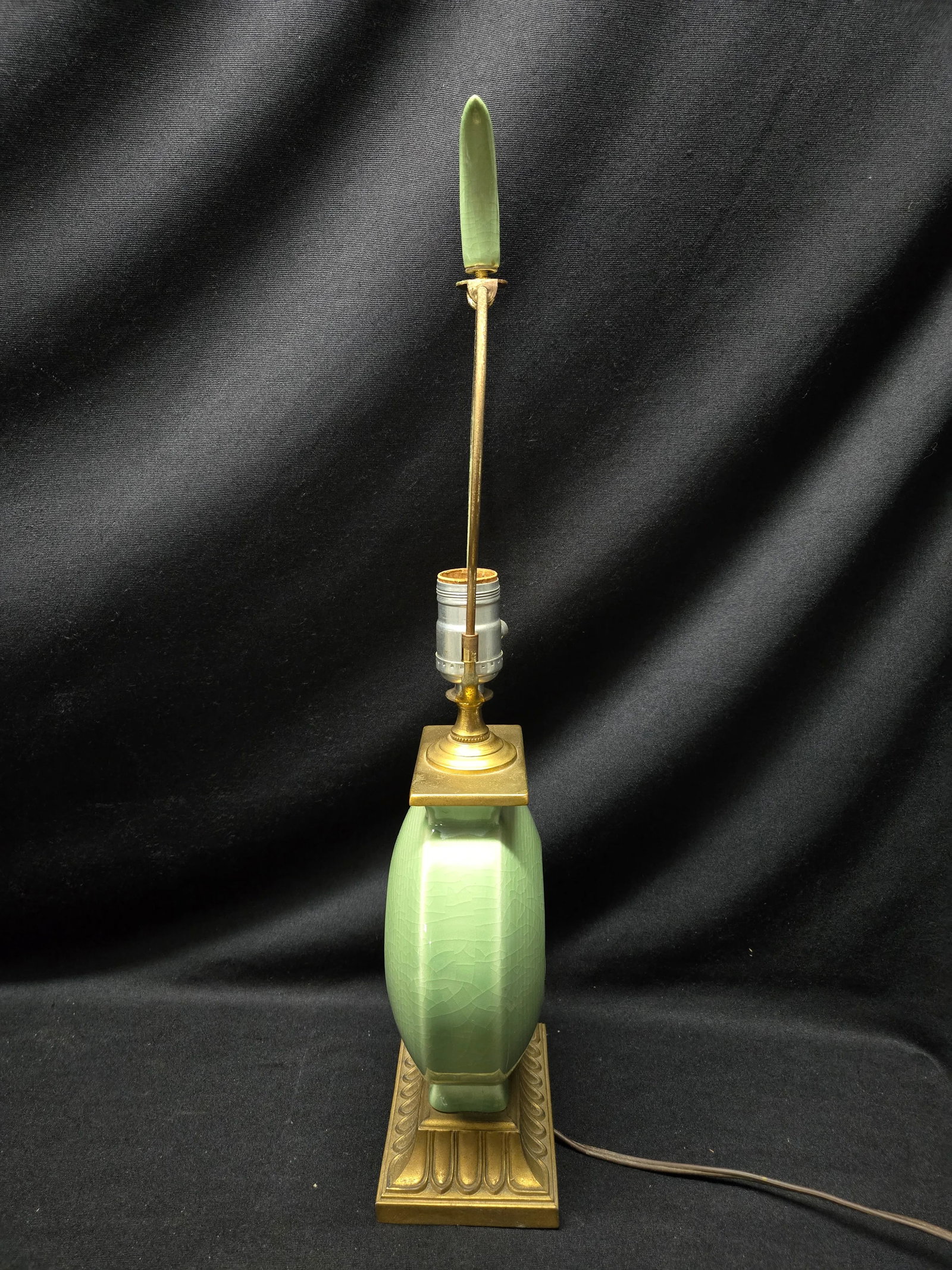 Mid-Century Celadon Round Floral Ceramic Table Lamp - 6