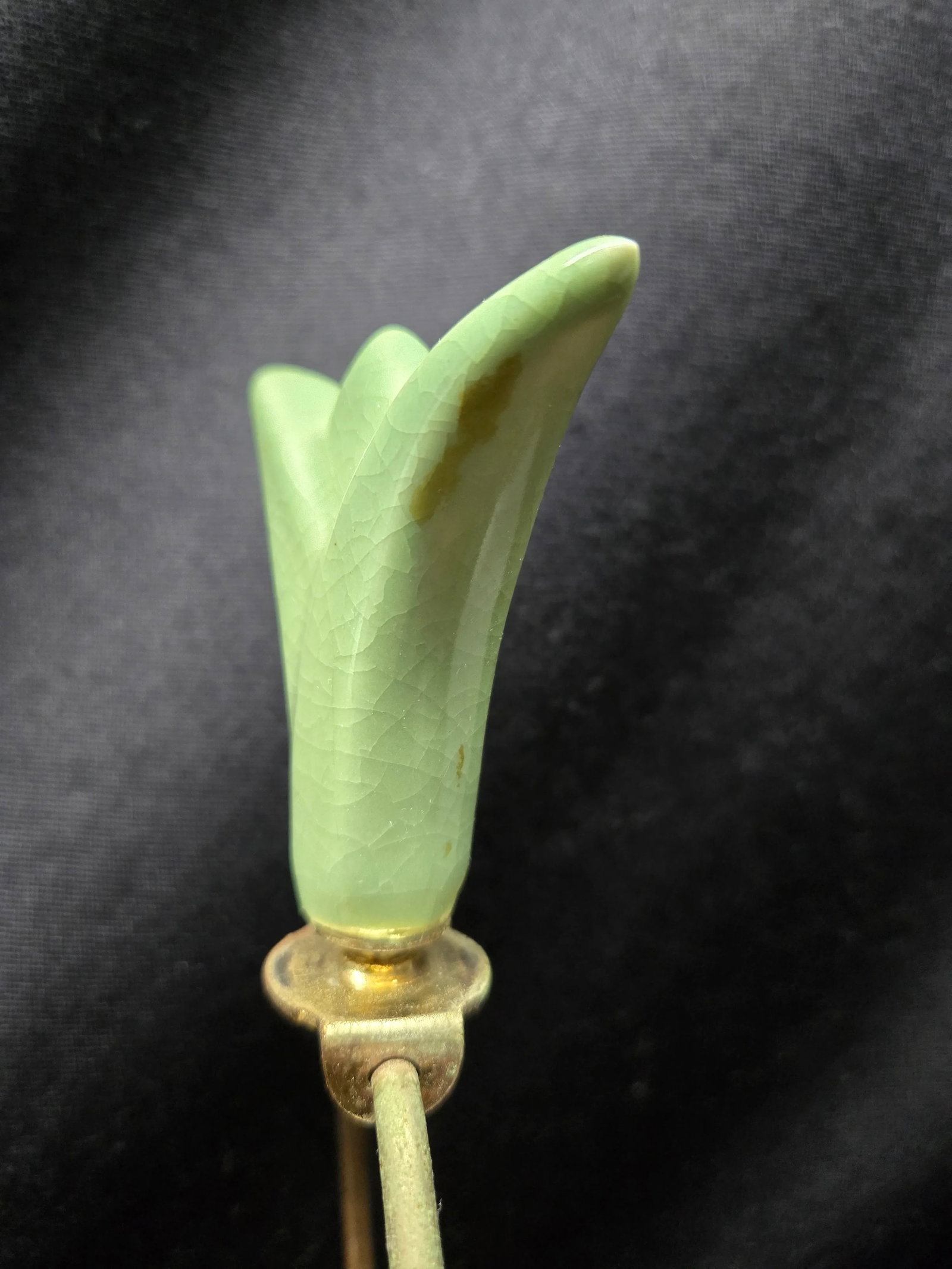 Mid-Century Celadon Round Floral Ceramic Table Lamp - 7
