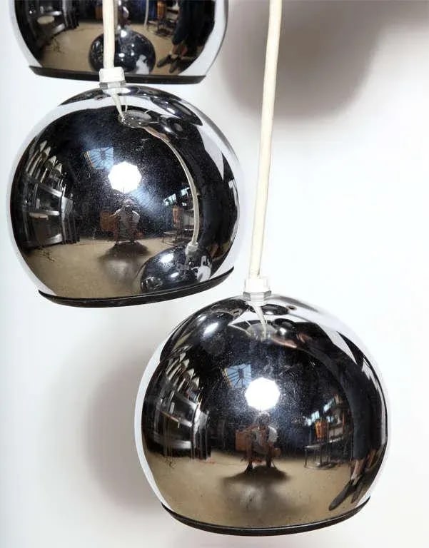 1960s Goffredo Reggiani Five Tiered Chrome Globe Hanging Lamp - 3
